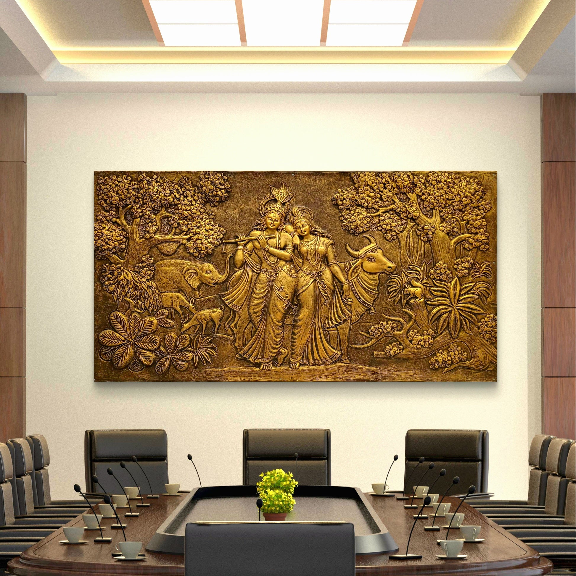 7x4 Feet | Handcrafted Radha Krishna 3D Relief Wall Mural | Divine Wall Art | Large Spiritual Décor