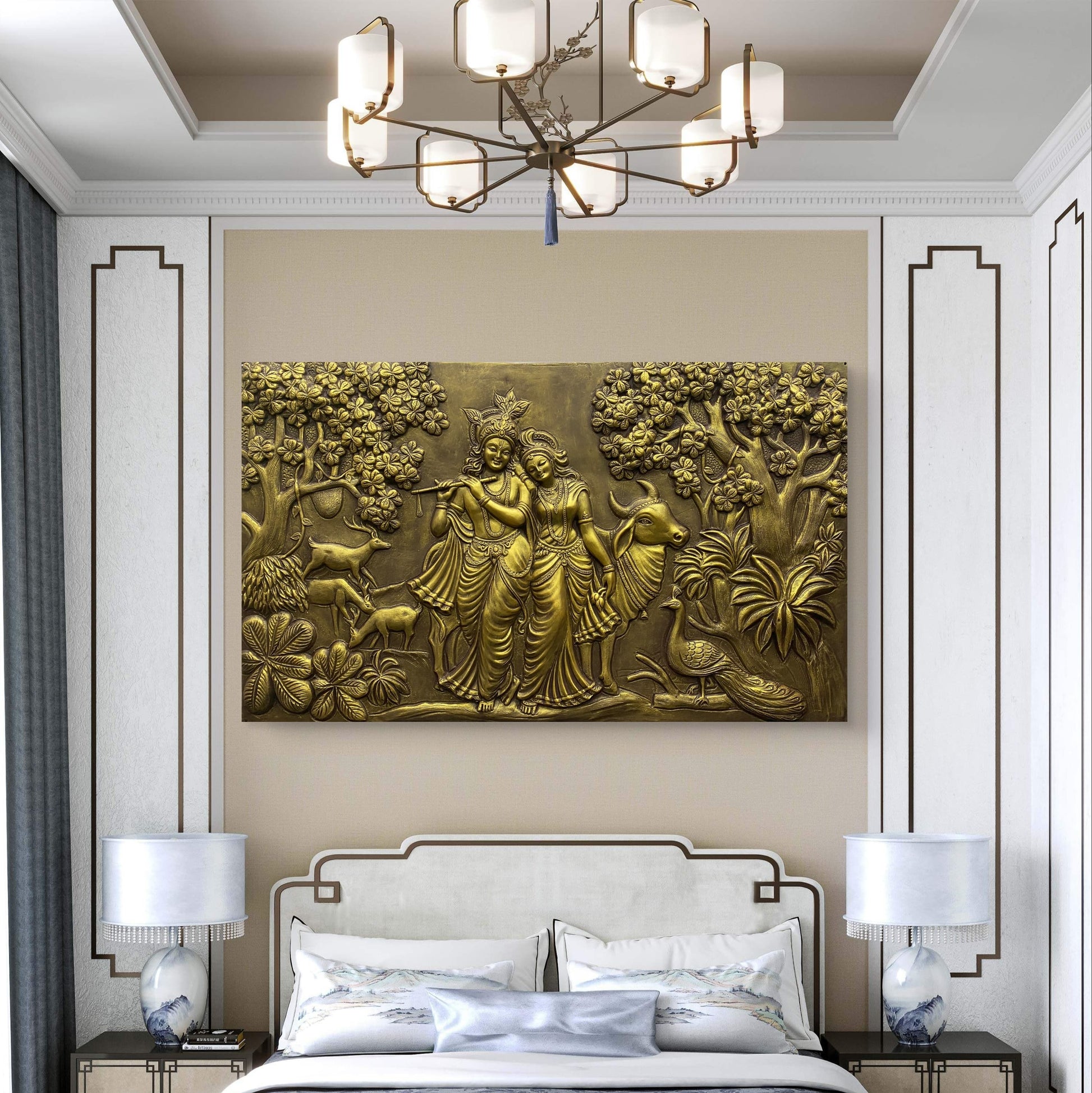 5x3 Feet | Handcrafted Radha Krishna 3D Relief Wall Mural | Divine Wall Art | Large Spiritual Décor
