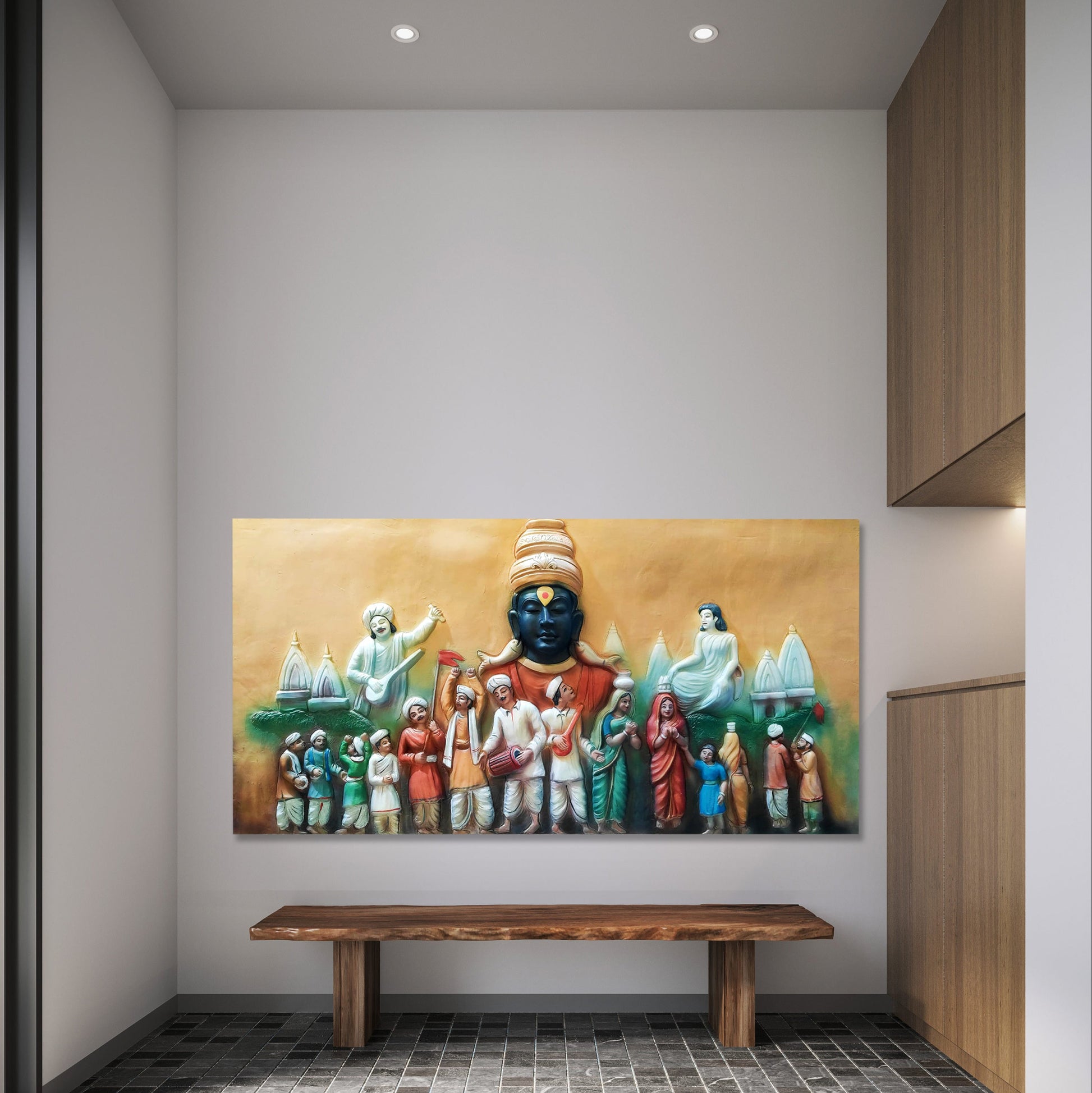3x6 Feet | Vitthal Darshan 3D Relief Mural – Handcrafted Spiritual Wall Art | Ready to Hang