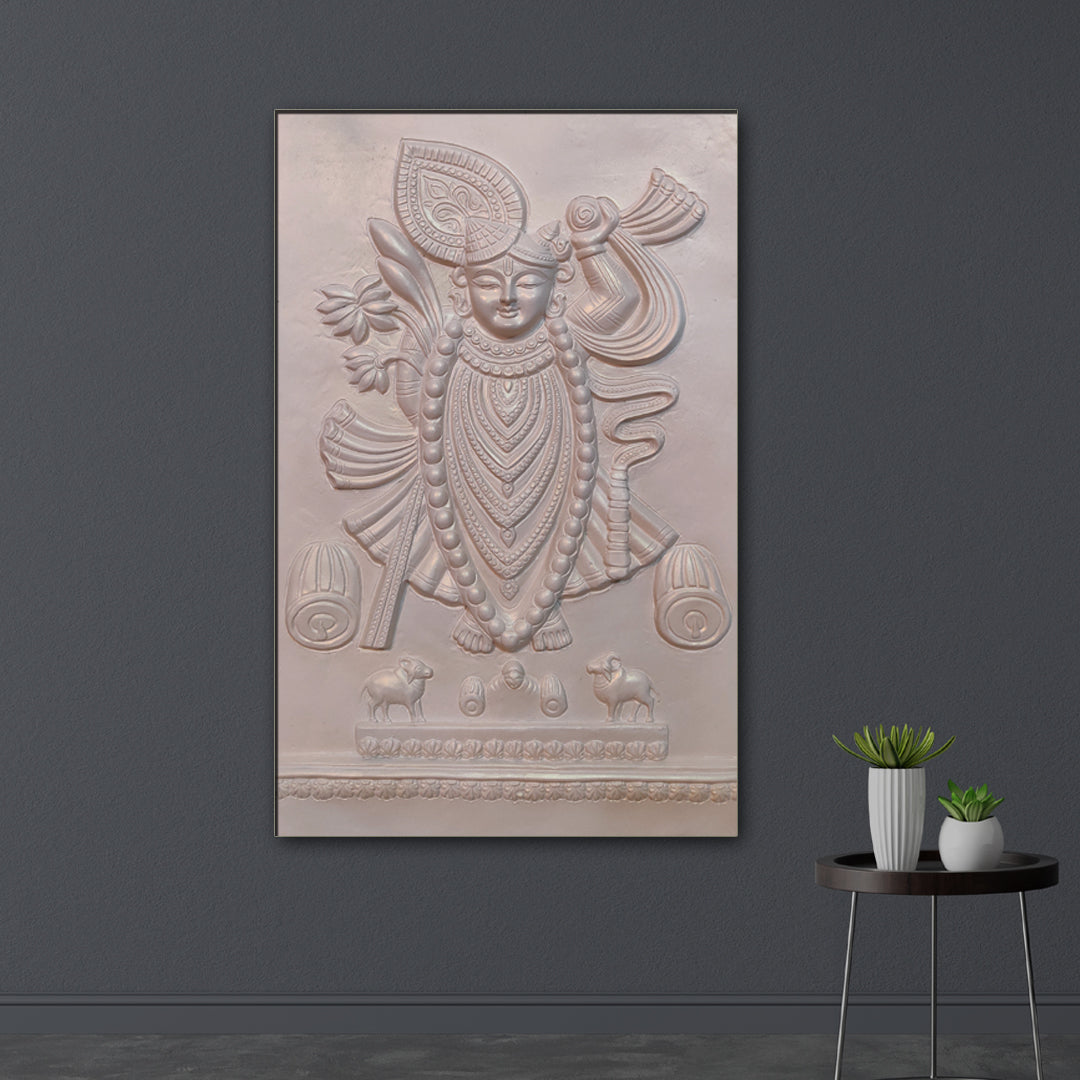 3x2 Feet Shrinathji 3D Relief Mural Wall Art – (Bronze, Golden & White)