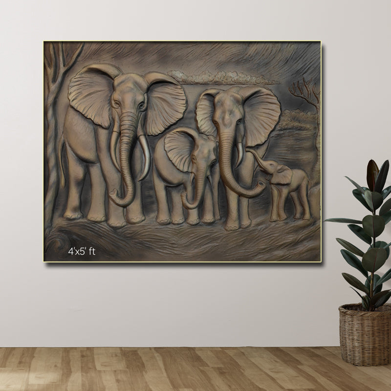5x4 Feet Majestic Elephant Family – 3D Relief Wall Mural | Vastu Inspired