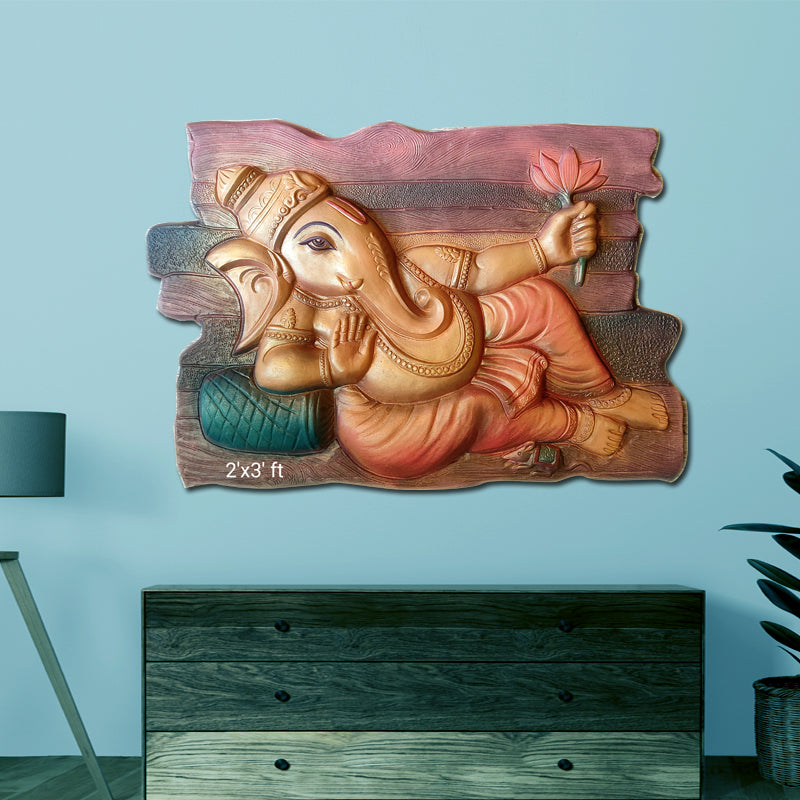 3x2 Feet Abstract Sleeping Ganesha Wall Hanging | 3D Relief Mural Art