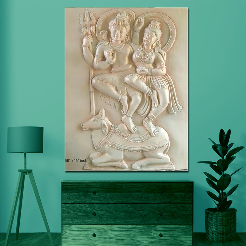 Lord Shiva & Goddess Parvati Dancing on Nandi – 3D Relief Mural Wall Art (58 x 46 Inches)