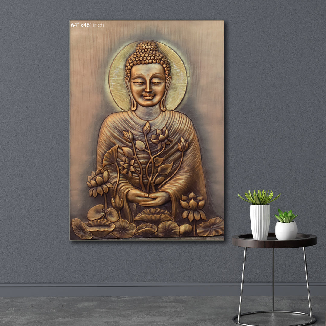 Buddha Holding Flowers – 3D Relief Mural Wall Art (64 x 46 Inch)