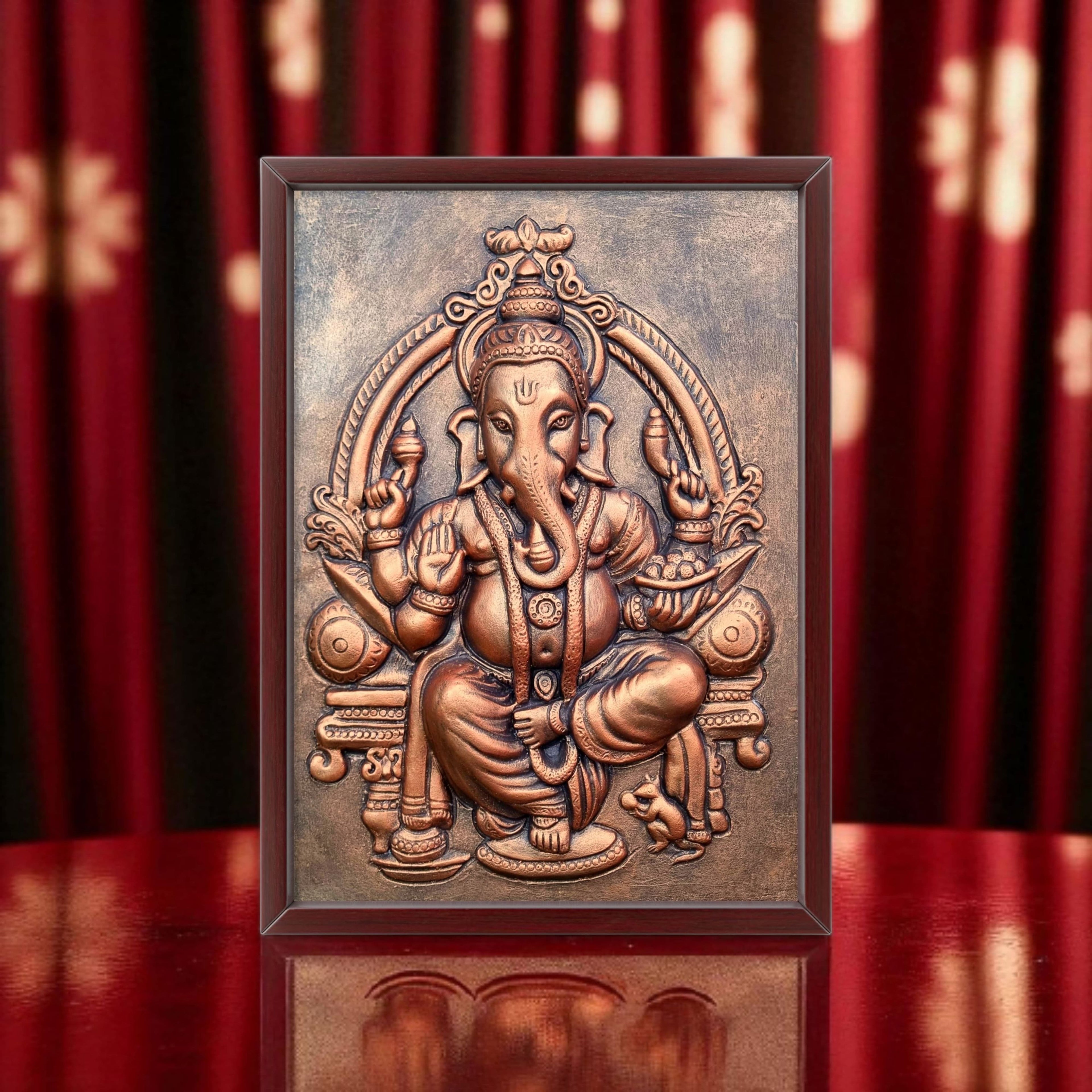 20x15 inch ganesha 3d wall mural handcrafted relief sculpture in golden and bronze finishes