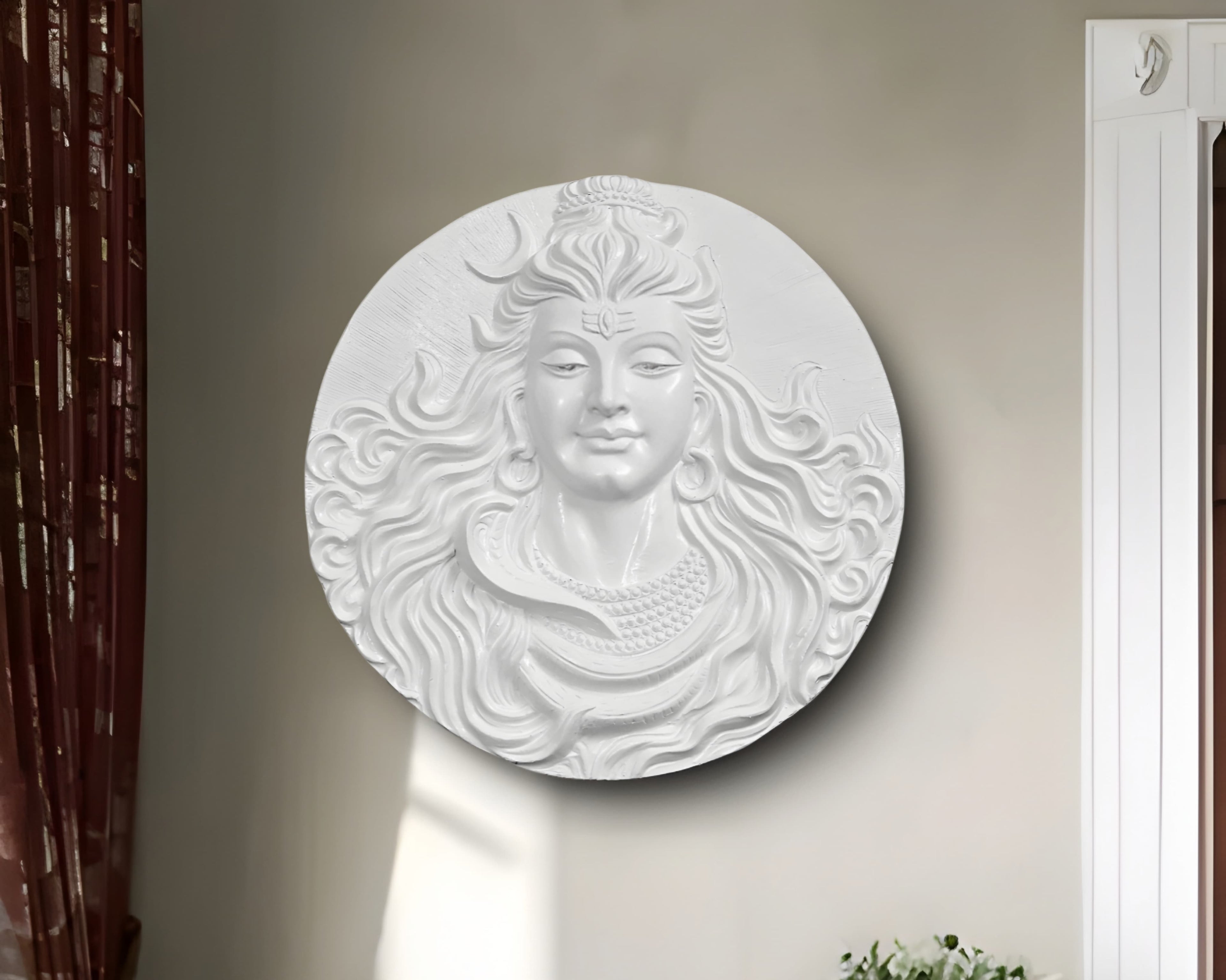 Lord Mahakaal Shiva 3D relief mural artwork wall hanging, hand-painted spiritual sculpture for home and temple decor, 2x2 feet