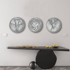 Handcrafted set of three animal relief murals (12x12 in) exuding the untamed spirit of the wild.
