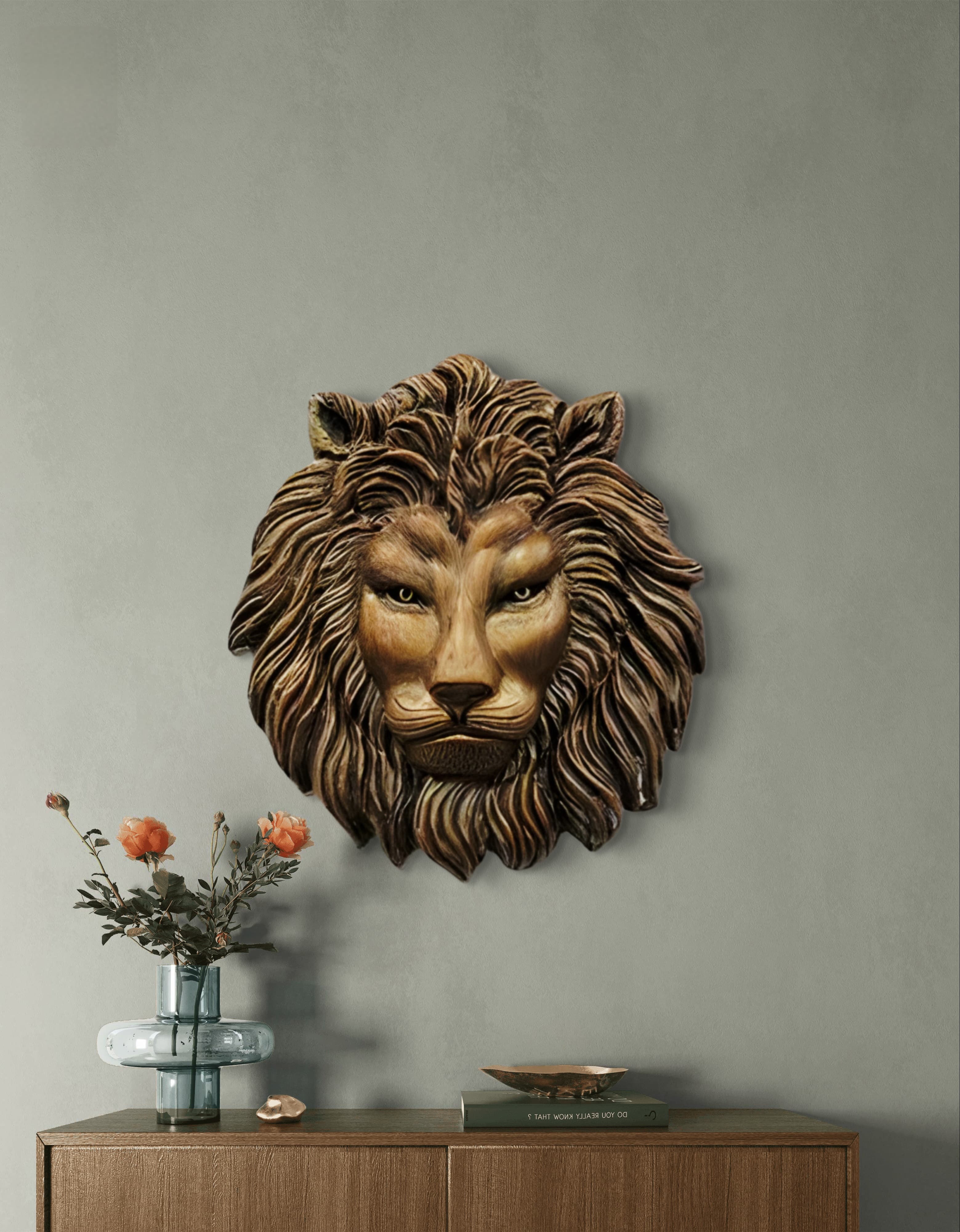 Close-up of the Lion Face mural, showcasing the intricate texture and fearless spirit in 3D relief.