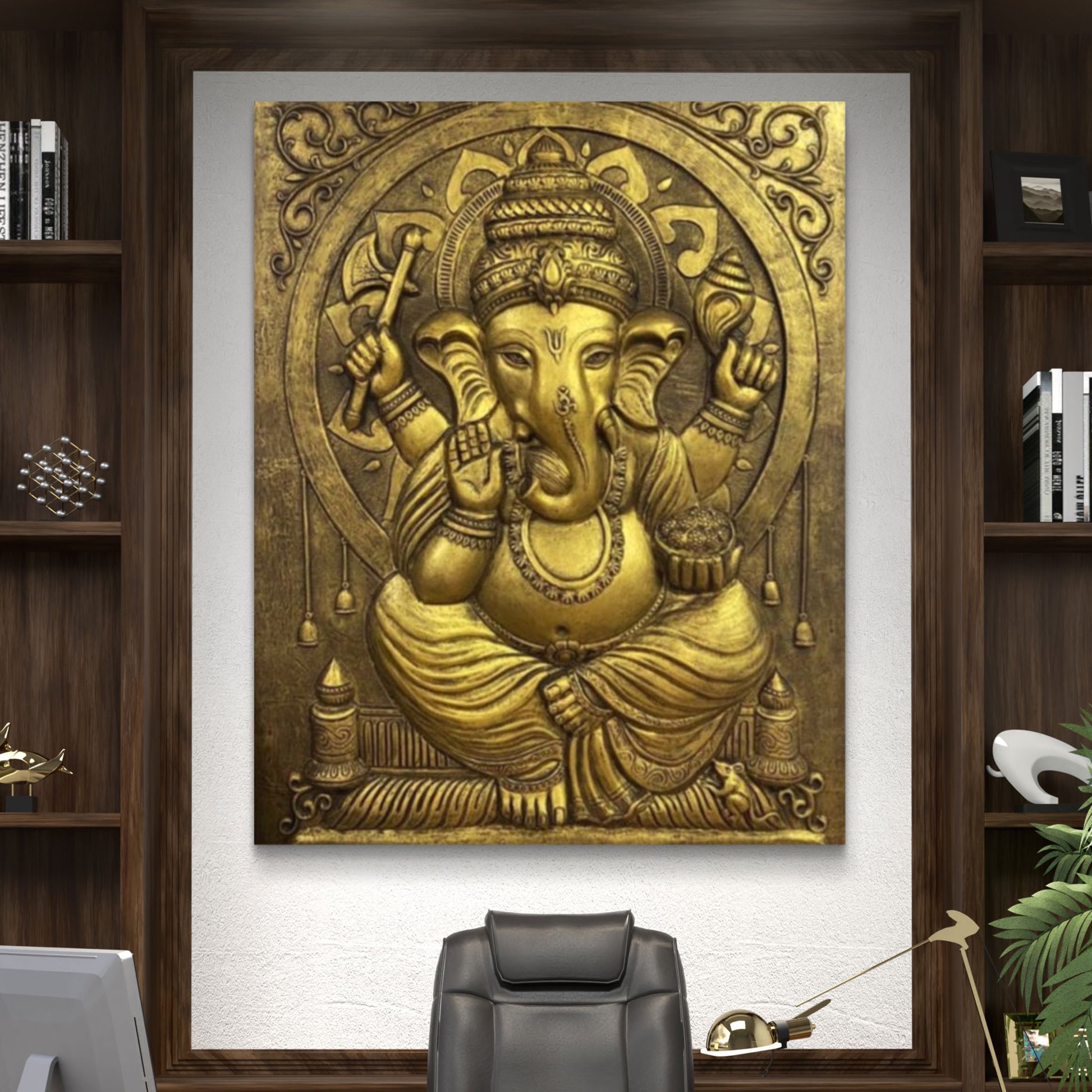 5x4 Feet | Premium Lord Ganesha Relief Mural | Handcrafted 3D Wall Art |Ready to Hang