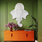3D relief wall sculpture of Ganesha face 3x2.5 ft handcrafted mural for home and office décor in white colour