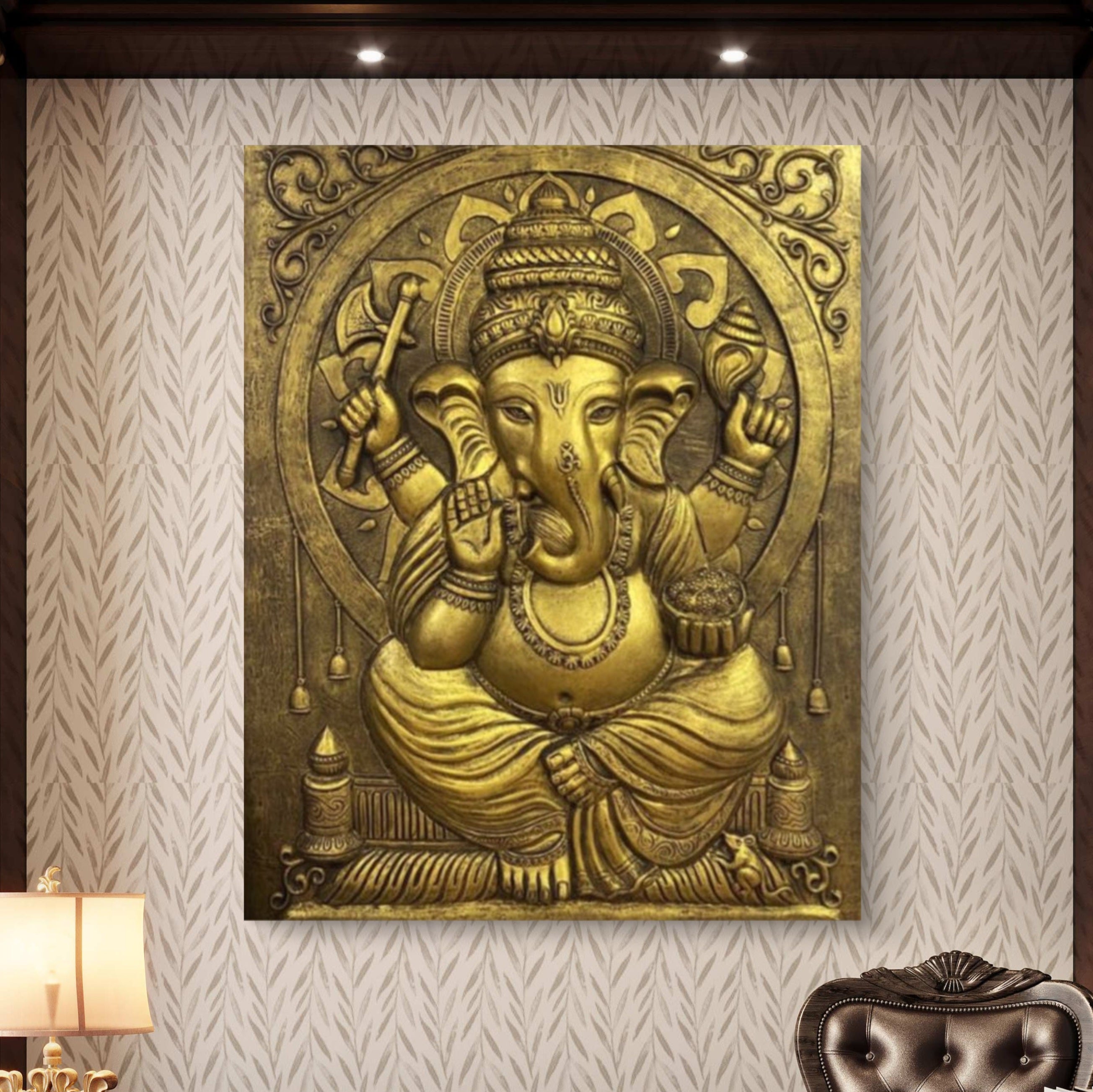 5x4 Feet | Premium Lord Ganesha Relief Mural | Handcrafted 3D Wall Art |Ready to Hang