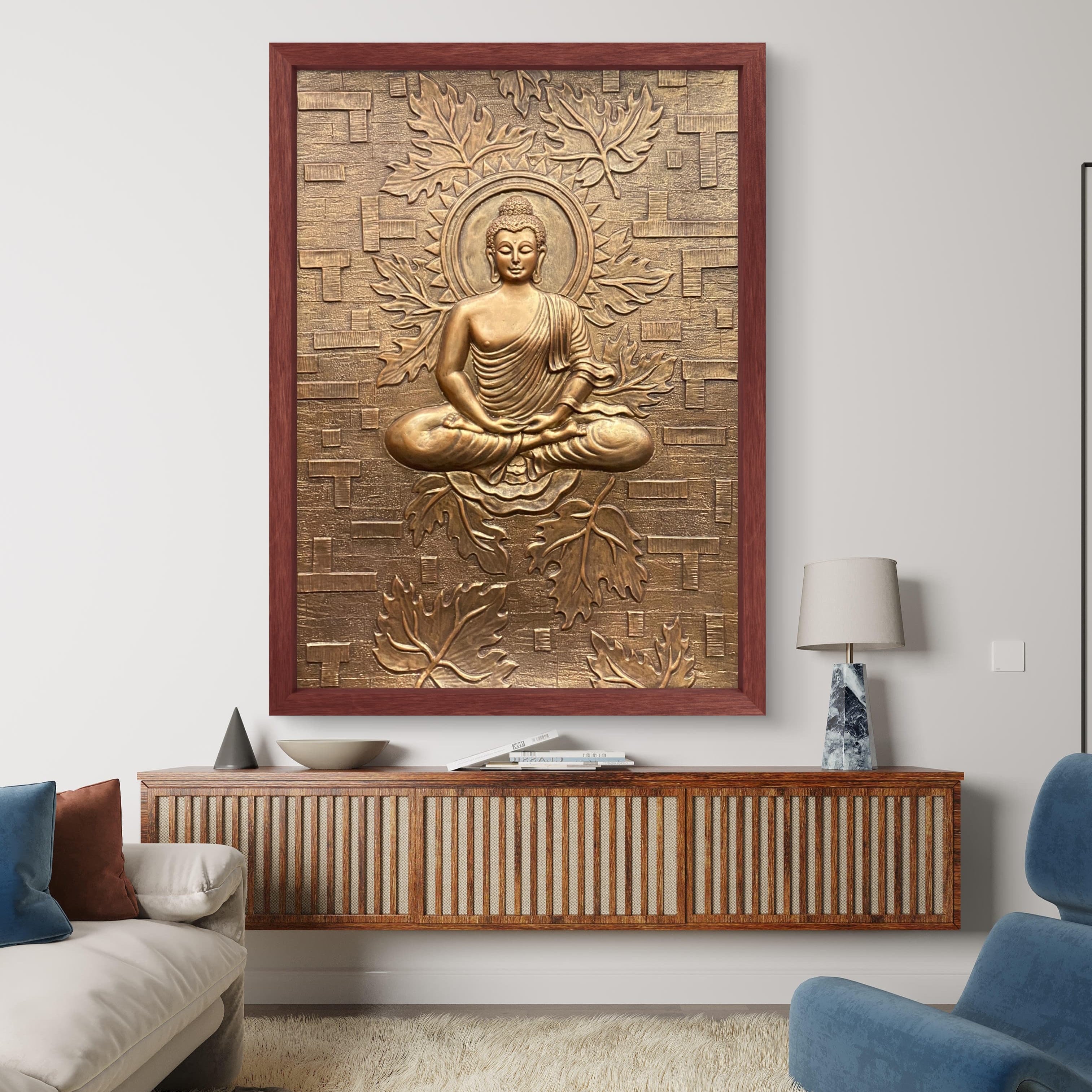 Meditating Buddha on Lotus 3D Relief Mural – 4x3 Feet