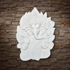 Close-up of the Ganesha mural, showcasing intricate 3D relief detailing and divine grace.