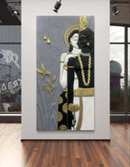 7x3.5 Feet | Abstract Radha Krishna 3D Elevation Sculpture Mural Wall Art | Divine Love & Spiritual Déco | Ready-to-Hang | Handmade Relief Artwork