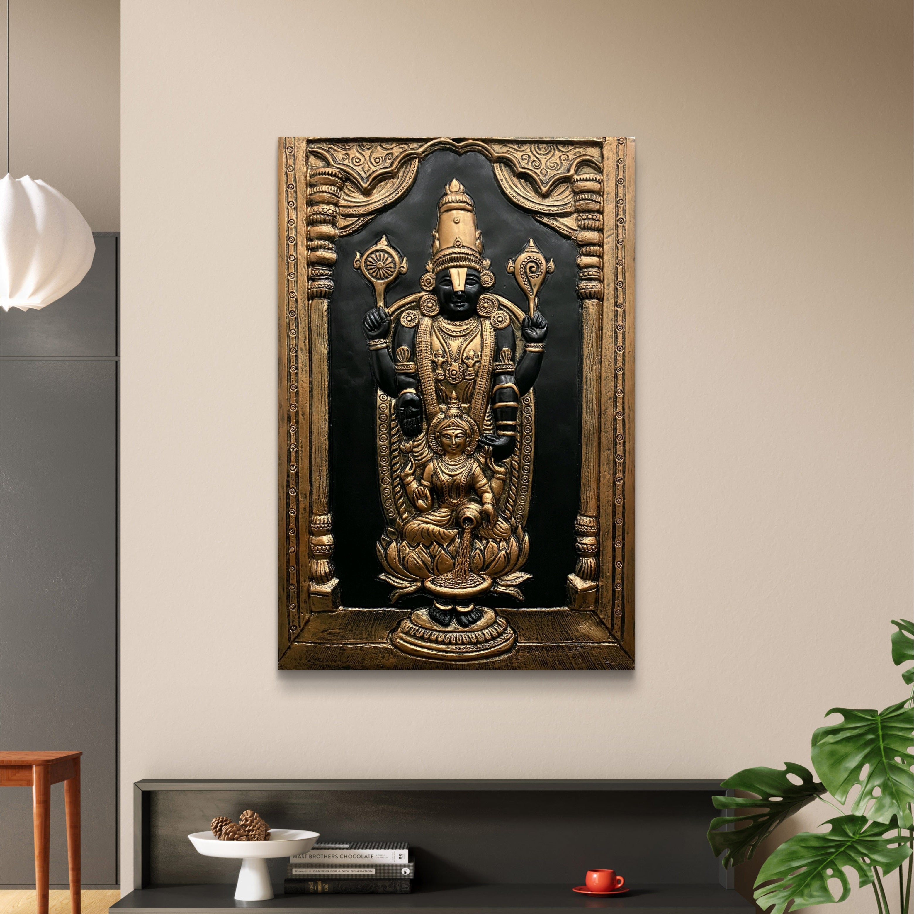 3X2 Feet | Balaji with Lakshmi 3D Relief Mural – Traditional Wall Art | Ready to Hang