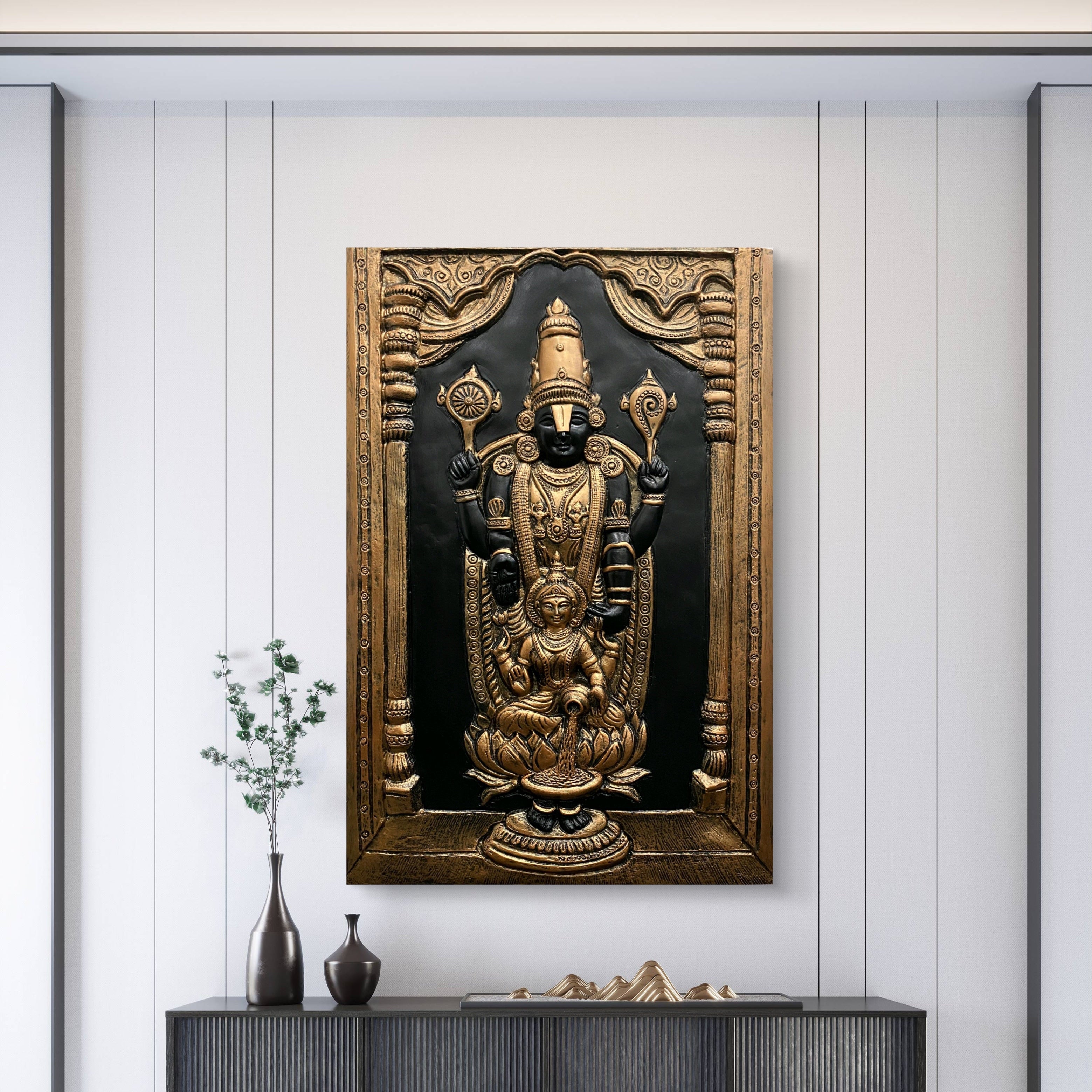 3X2 Feet | Balaji with Lakshmi 3D Relief Mural – Traditional Wall Art | Ready to Hang