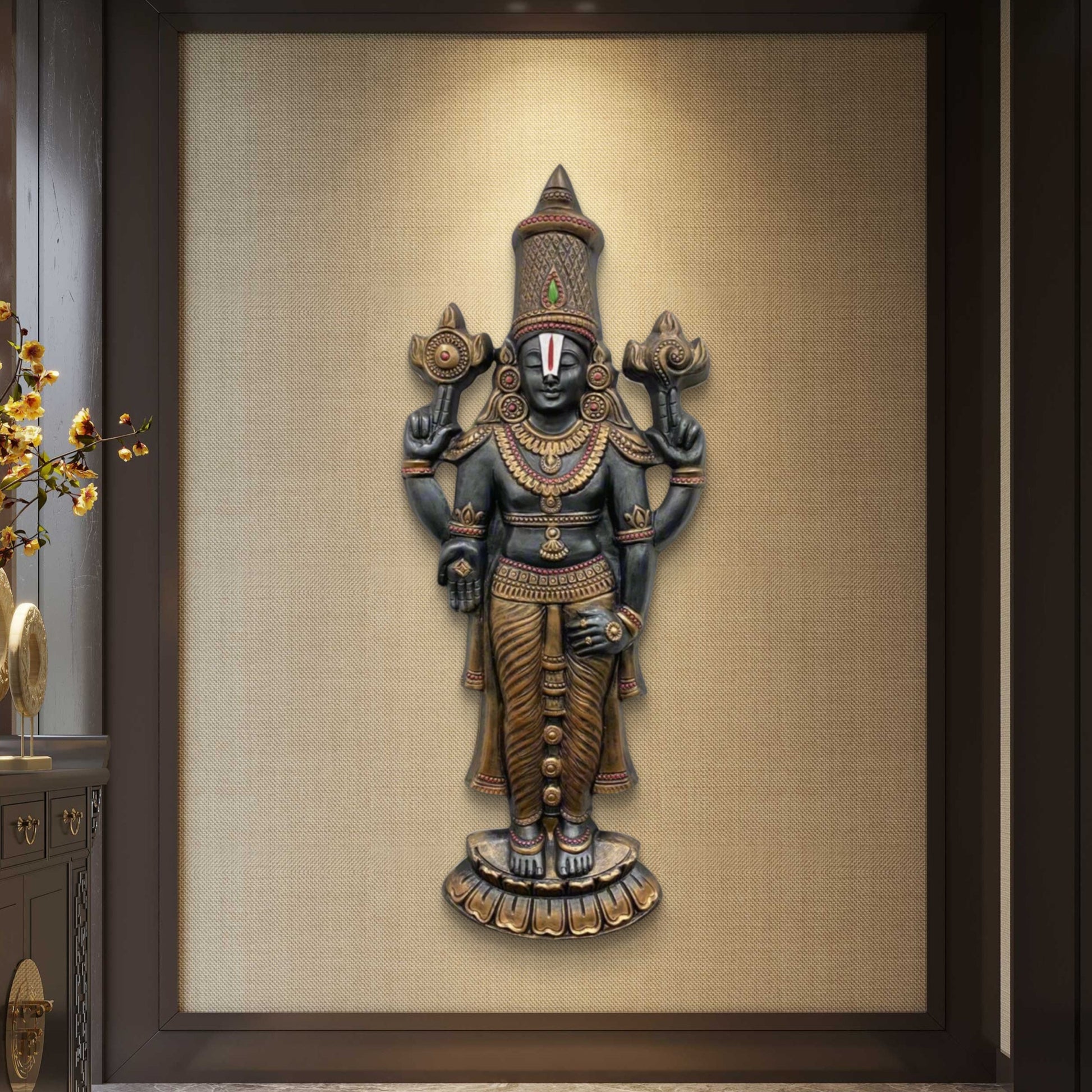 5x2 Feet | Lord Venkateshwara Balaji 3D Relief Mural | Divine Wall Art | Hindu Temple Home Décor | Ready-to-Hang