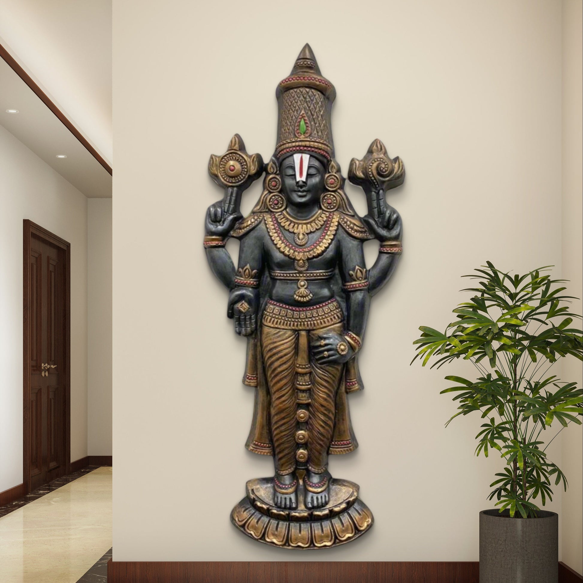 5x2 Feet | Lord Venkateshwara Balaji 3D Relief Mural | Divine Wall Art | Hindu Temple Home Décor | Ready-to-Hang