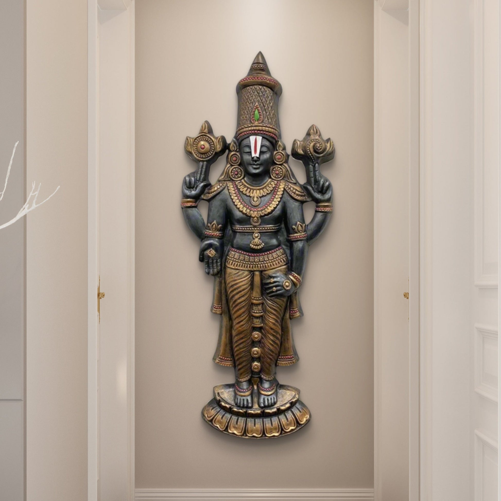 5x2 Feet | Lord Venkateshwara Balaji 3D Relief Mural | Divine Wall Art | Hindu Temple Home Décor | Ready-to-Hang