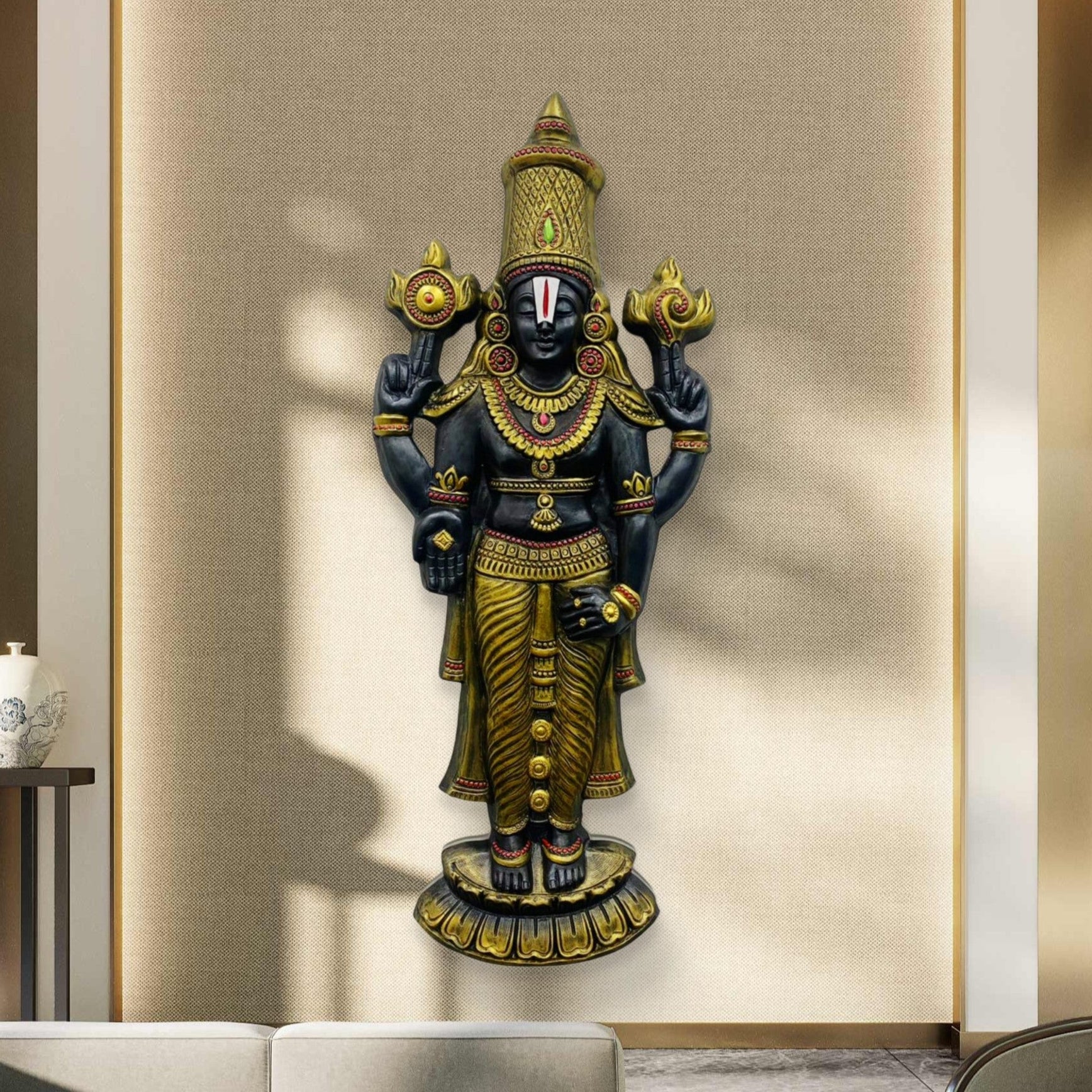 5x2 Feet | Lord Venkateshwara Balaji 3D Relief Mural | Divine Wall Art | Hindu Temple Home Décor | Ready-to-Hang