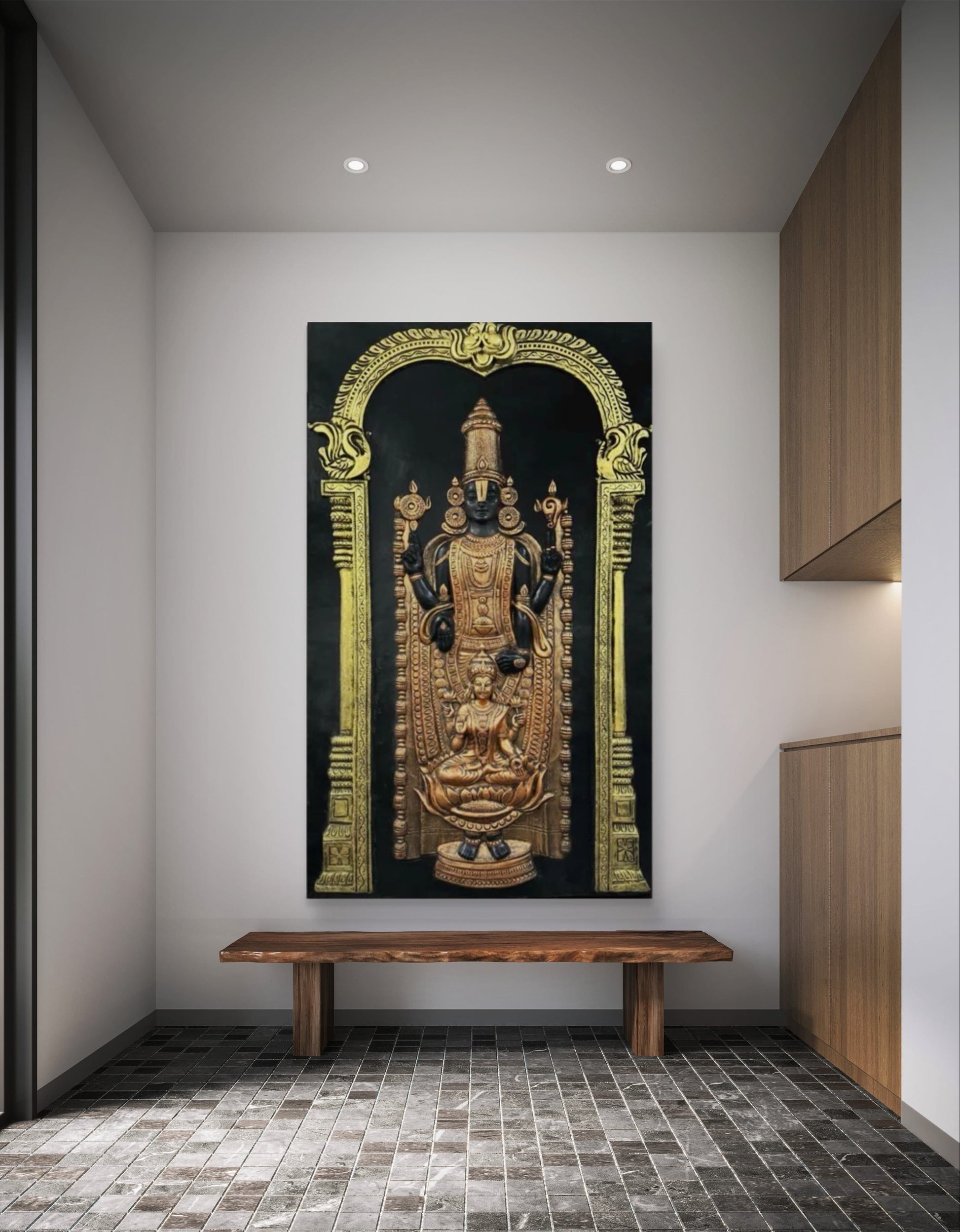 5x3 | Tirupati Balaji with Goddess Lakshmi 3D Relief Mural | Divine Wall Art for Home & Temple