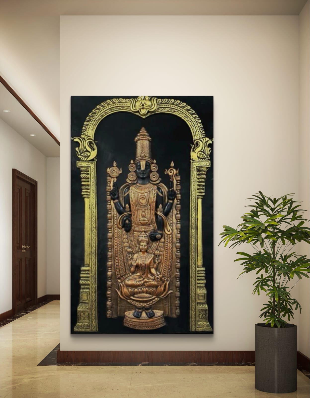 5x3 | Tirupati Balaji with Goddess Lakshmi 3D Relief Mural | Divine Wall Art for Home & Temple