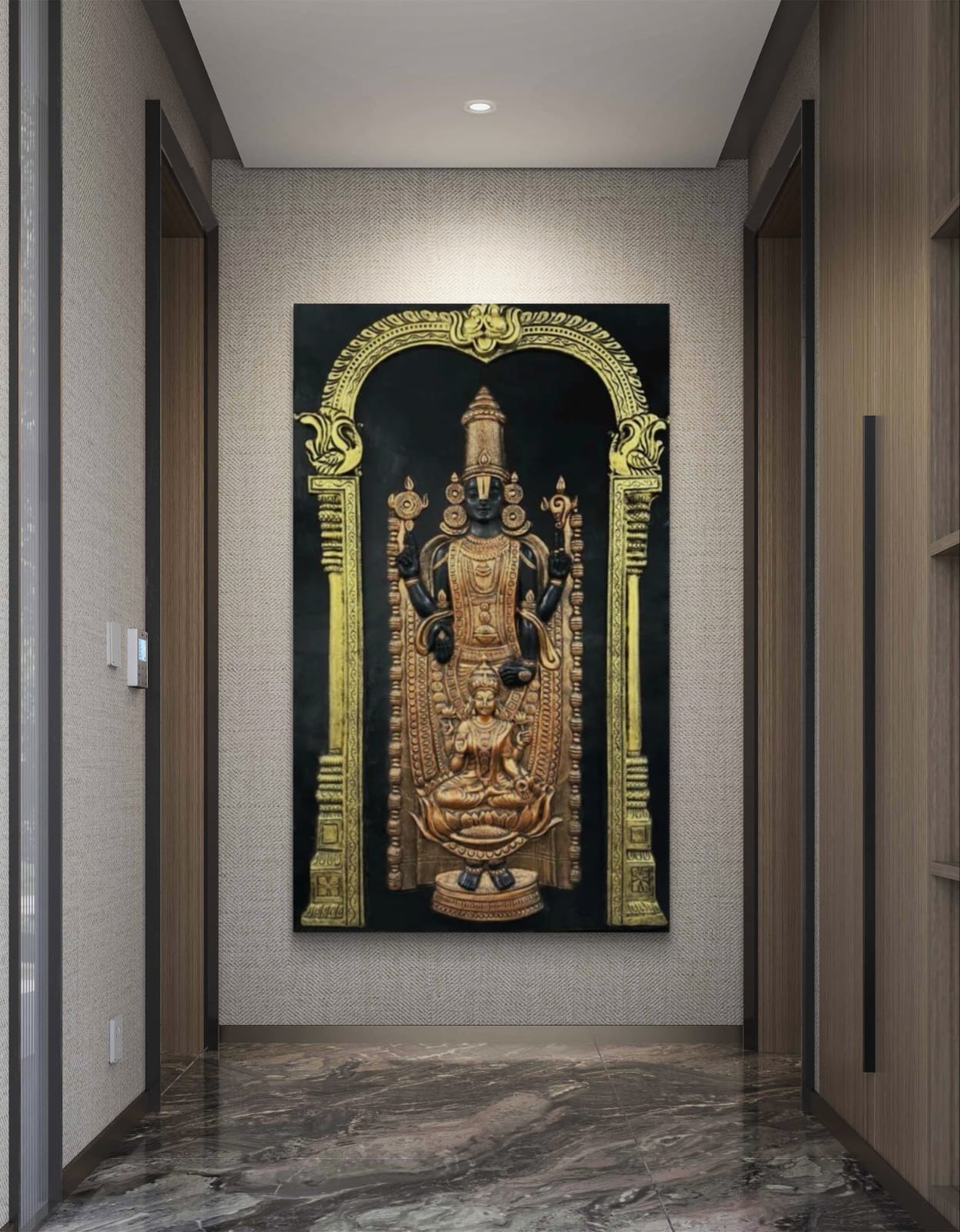 5x3 | Tirupati Balaji with Goddess Lakshmi 3D Relief Mural | Divine Wall Art for Home & Temple