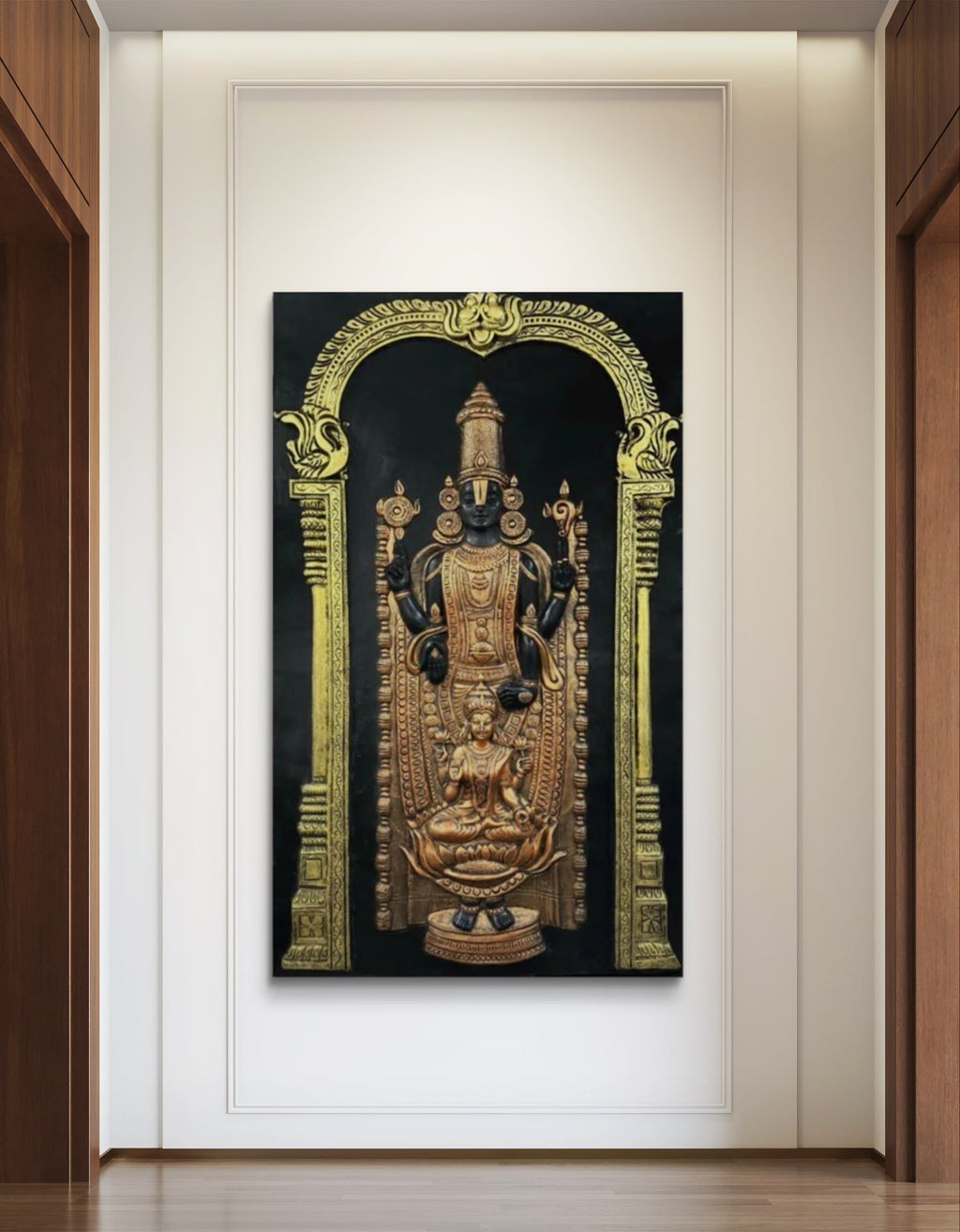 5x3 | Tirupati Balaji with Goddess Lakshmi 3D Relief Mural | Divine Wall Art for Home & Temple