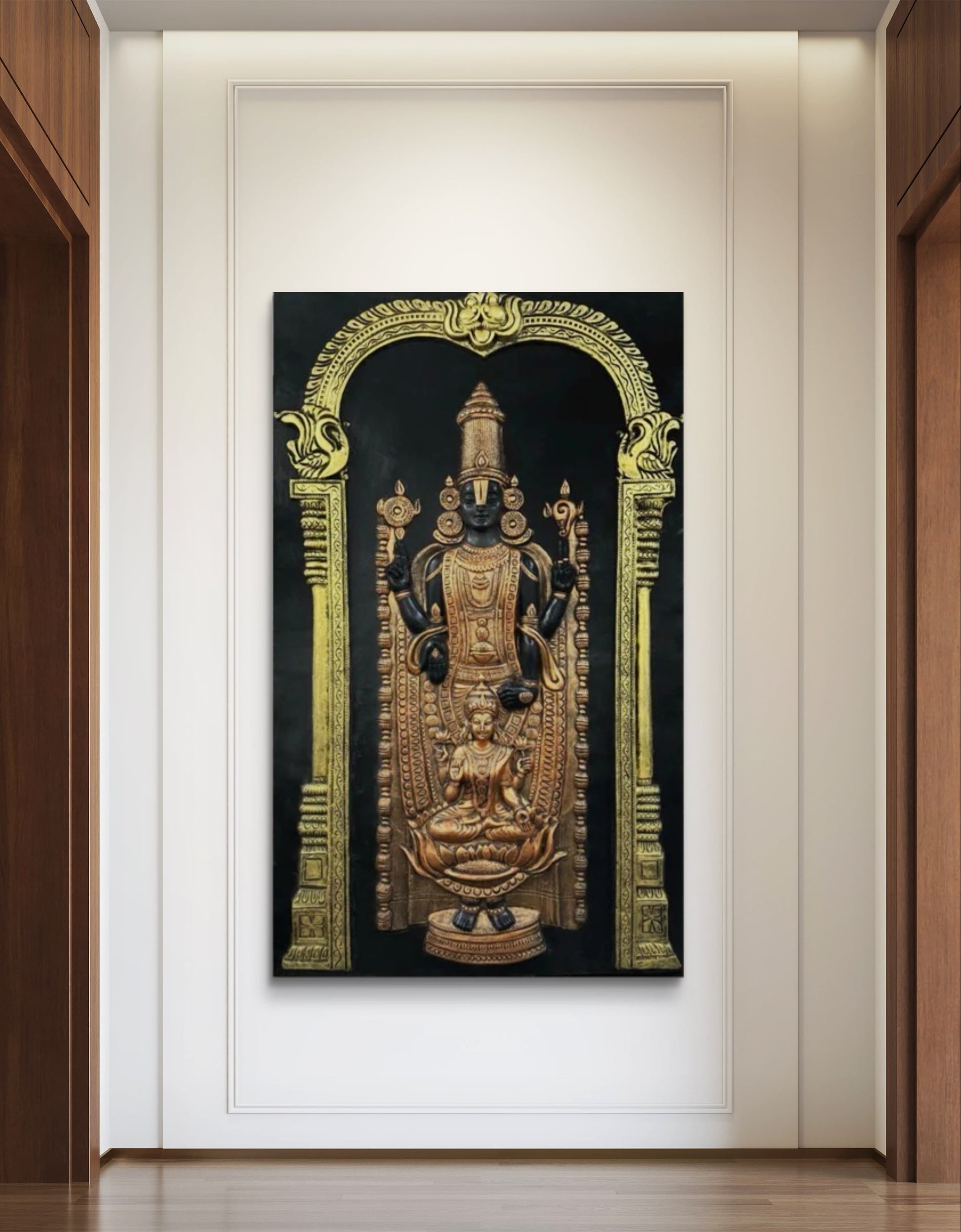 5x3 | Tirupati Balaji with Goddess Lakshmi 3D Relief Mural | Divine Wall Art for Home & Temple