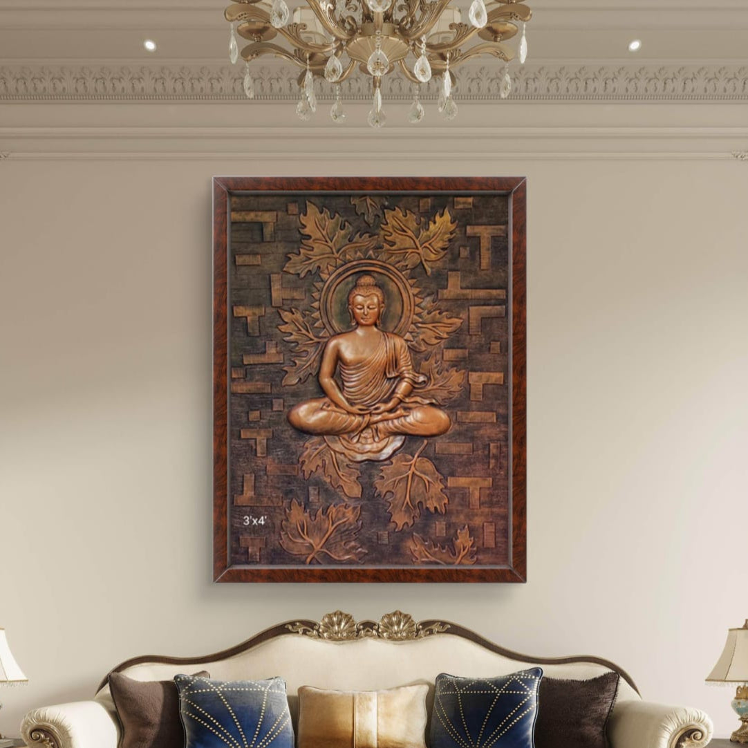Meditating Buddha on Lotus 3D Relief Mural – 4x3 Feet | Tranquility & Spiritual Elegance