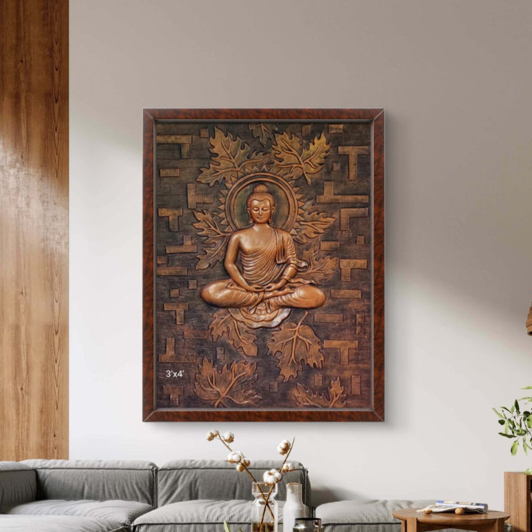 Meditating Buddha on Lotus 3D Relief Mural – 4x3 Feet | Tranquility & Spiritual Elegance