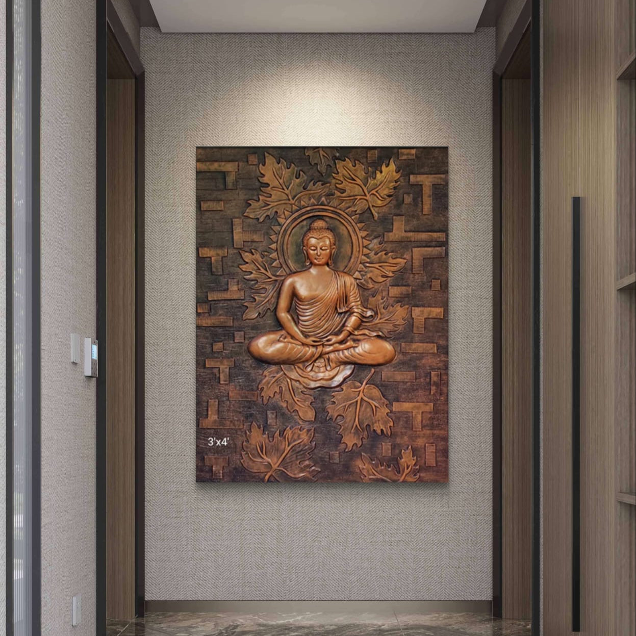 Meditating Buddha on Lotus 3D Relief Mural – 4x3 Feet | Tranquility & Spiritual Elegance