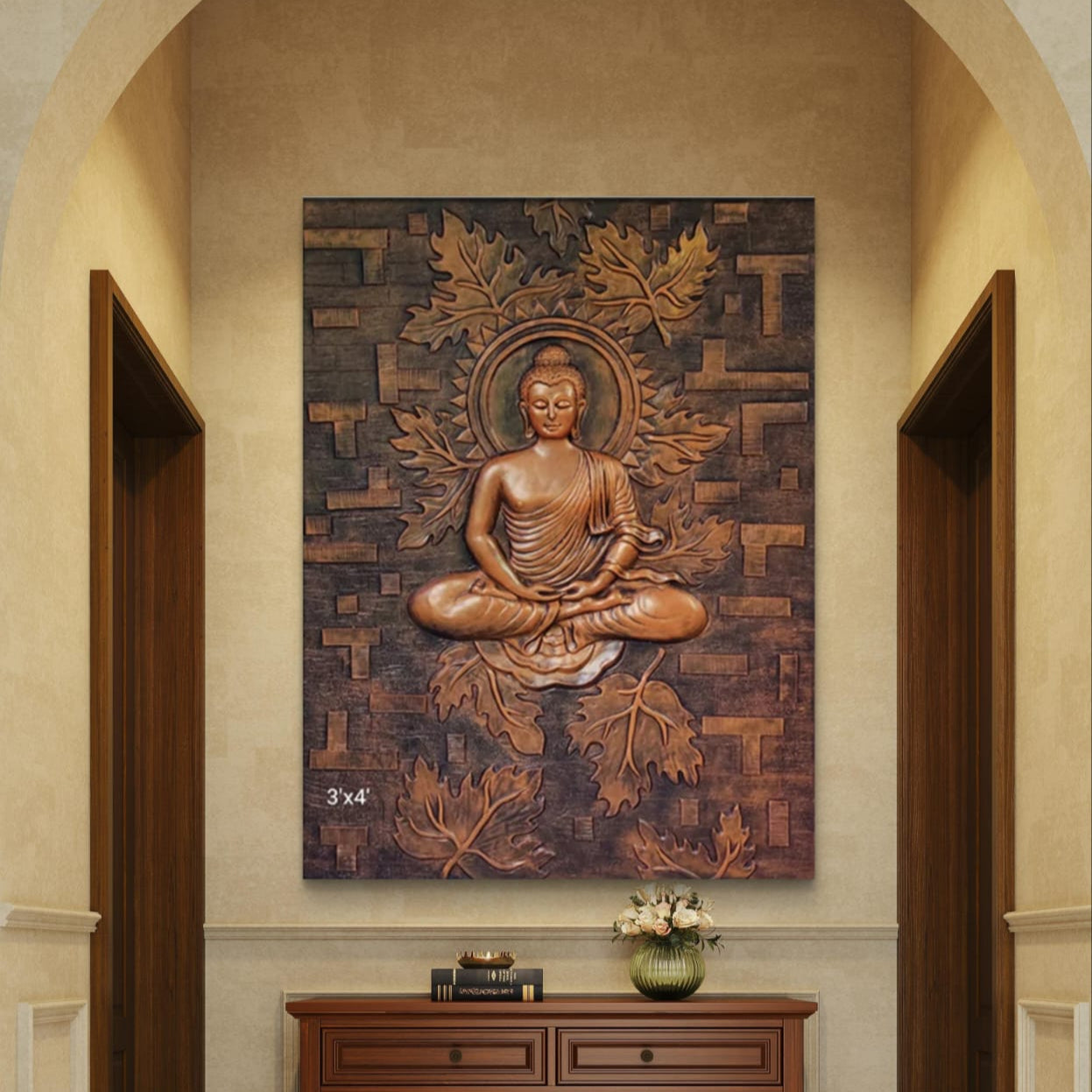 Meditating Buddha on Lotus 3D Relief Mural – 4x3 Feet | Tranquility & Spiritual Elegance