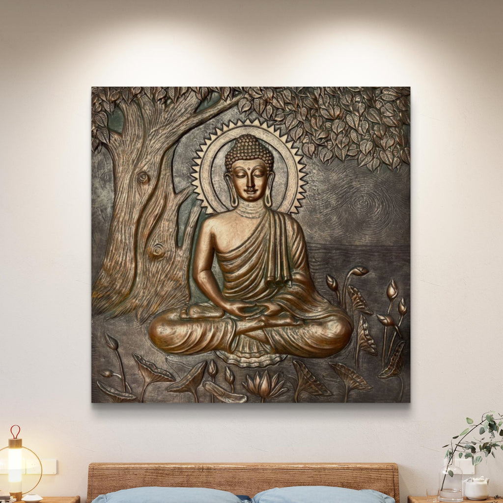 Large Size: Buddha Under the Tree 3D Relief Mural – Handmade Wall Art | Spiritual Home & Office Décor