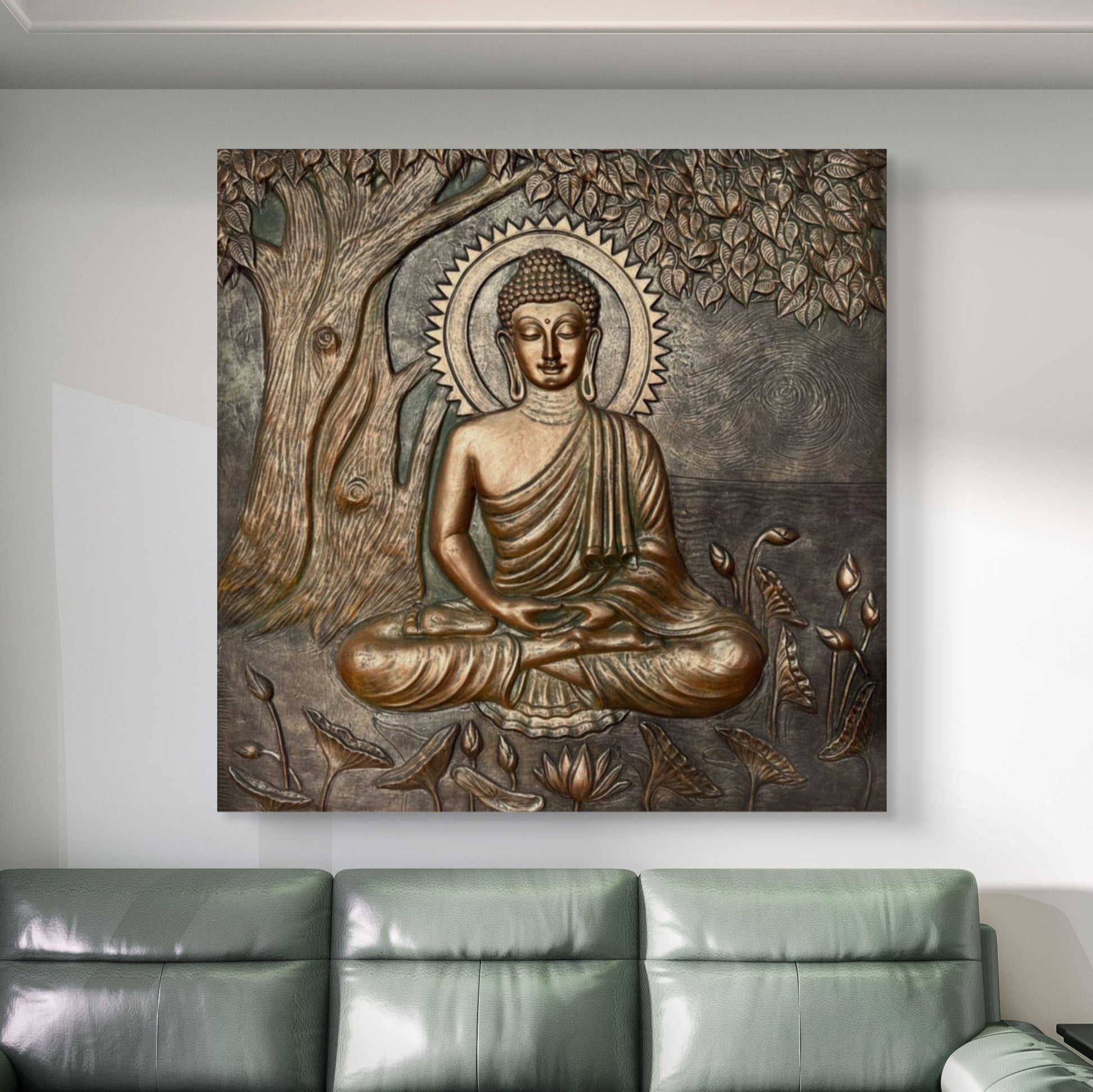 Large Size: Buddha Under the Tree 3D Relief Mural – Handmade Wall Art | Spiritual Home & Office Décor