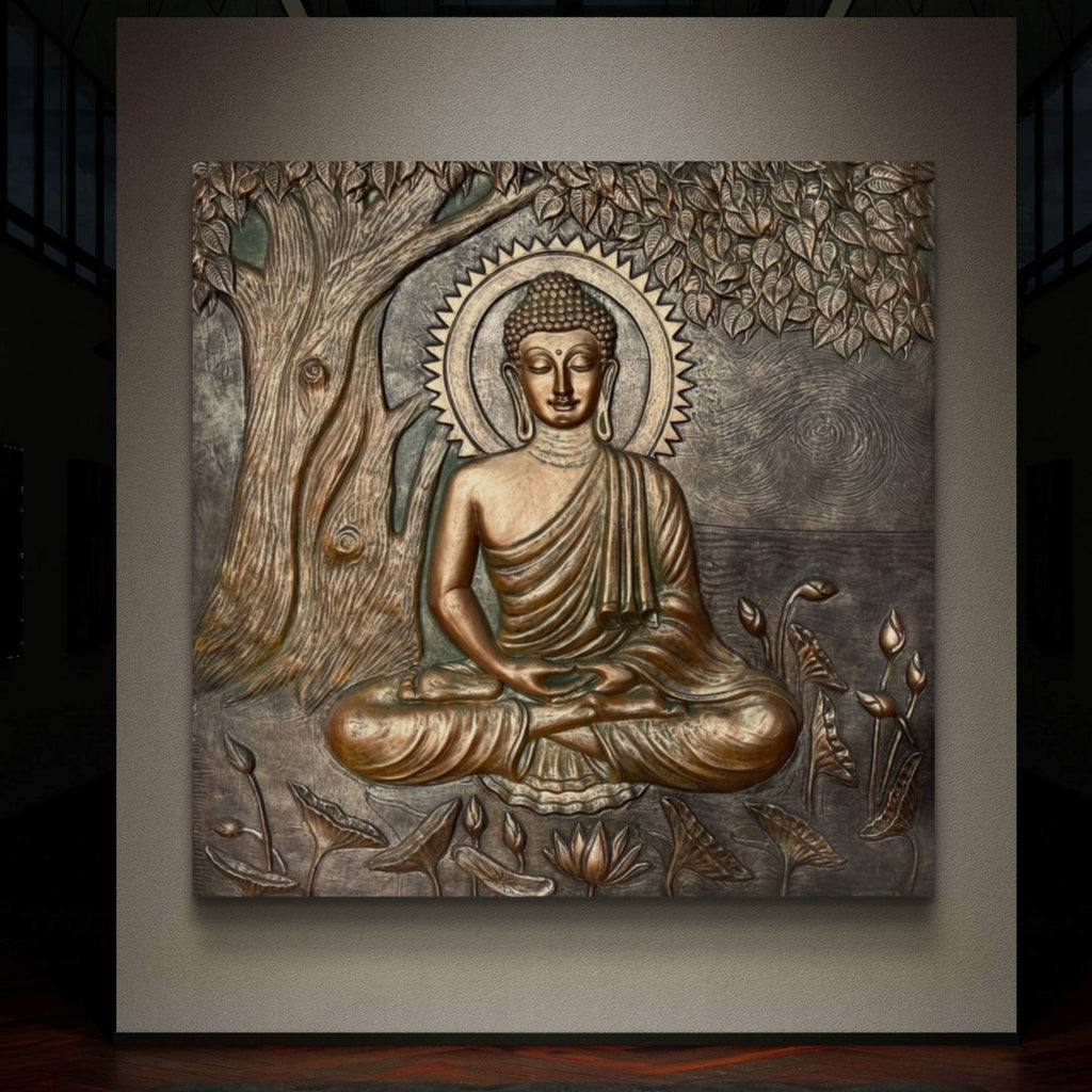 Large Size: Buddha Under the Tree 3D Relief Mural – Handmade Wall Art | Spiritual Home & Office Décor