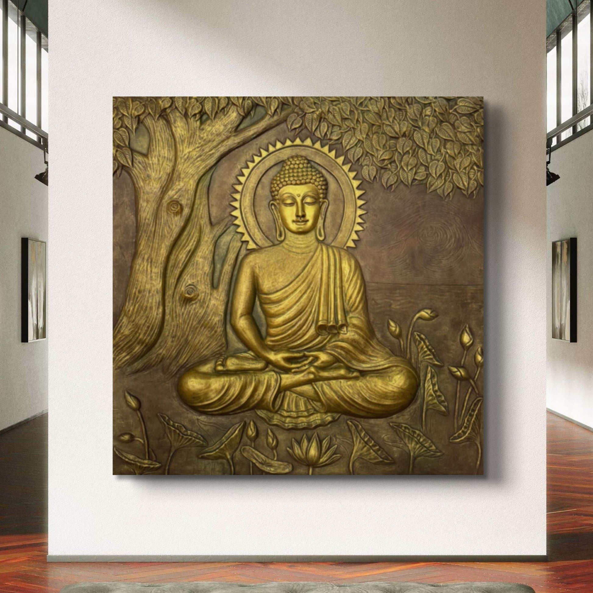 Large Size: Buddha Under the Tree 3D Relief Mural – Handmade Wall Art | Spiritual Home & Office Décor