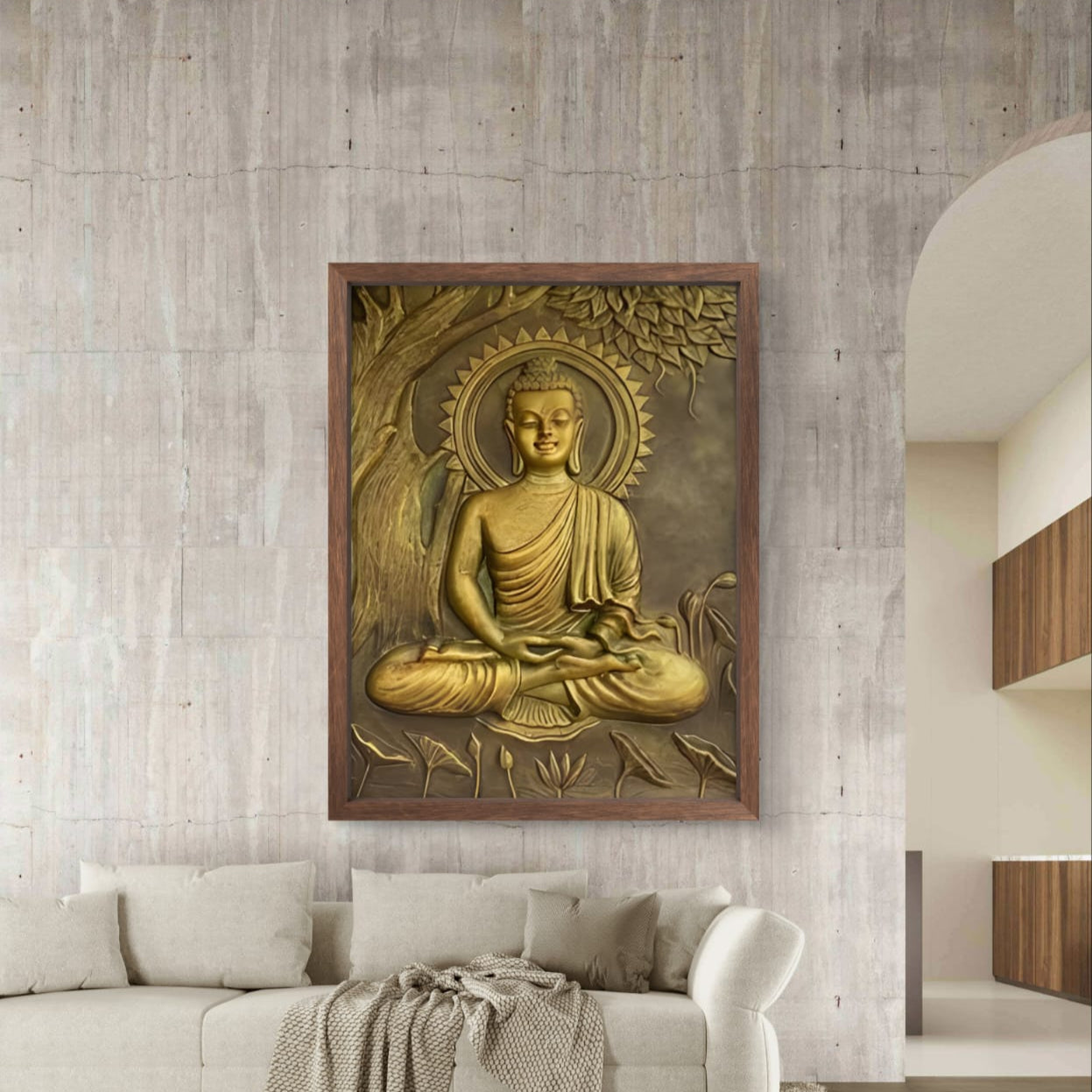 4x3 | Buddha Under the Tree 3D Relief Mural – Handmade Wall Art | Spiritual Home & Office Décor