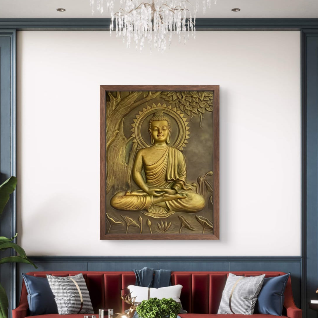 4x3 | Buddha Under the Tree 3D Relief Mural – Handmade Wall Art | Spiritual Home & Office Décor