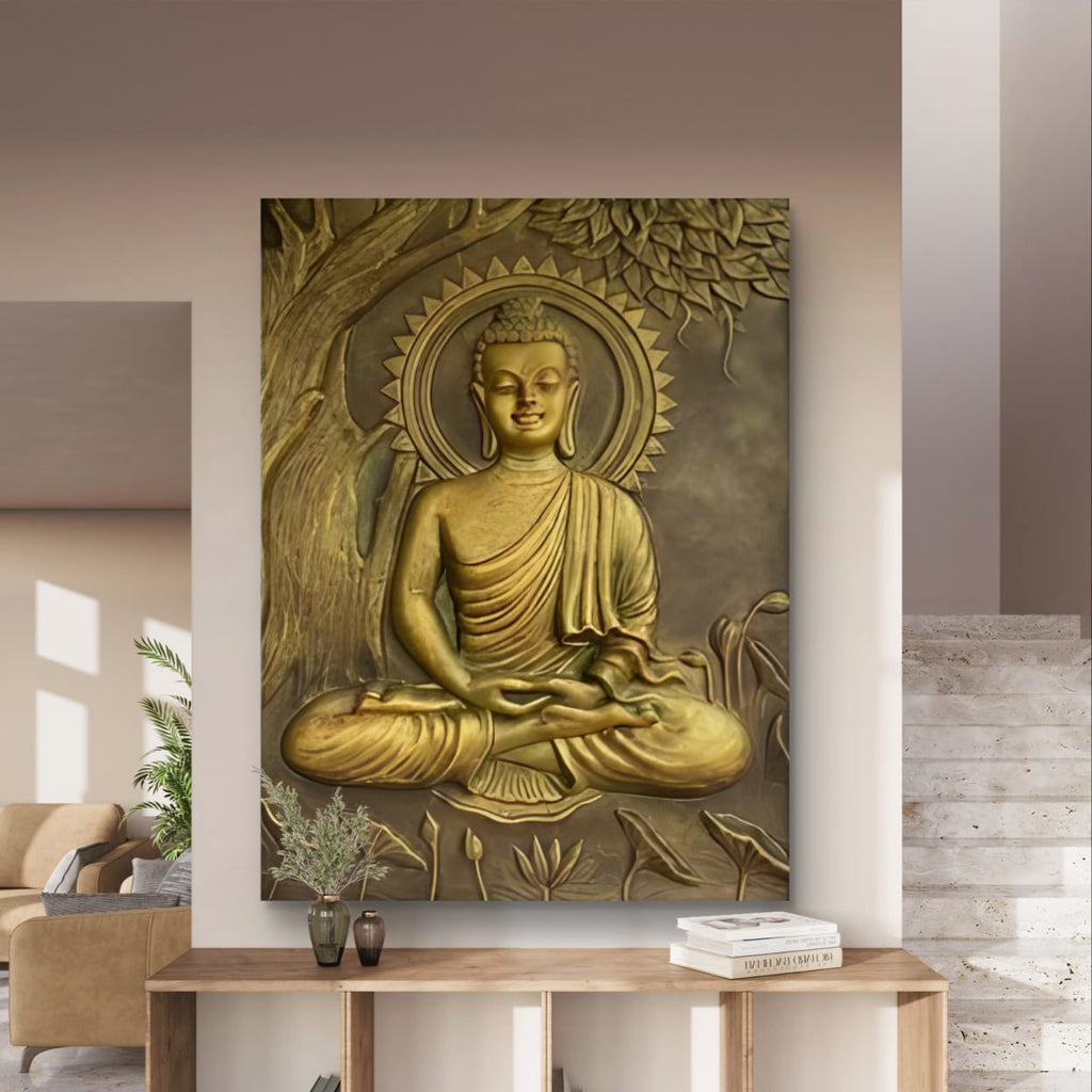 4x3 | Buddha Under the Tree 3D Relief Mural – Handmade Wall Art | Spiritual Home & Office Décor
