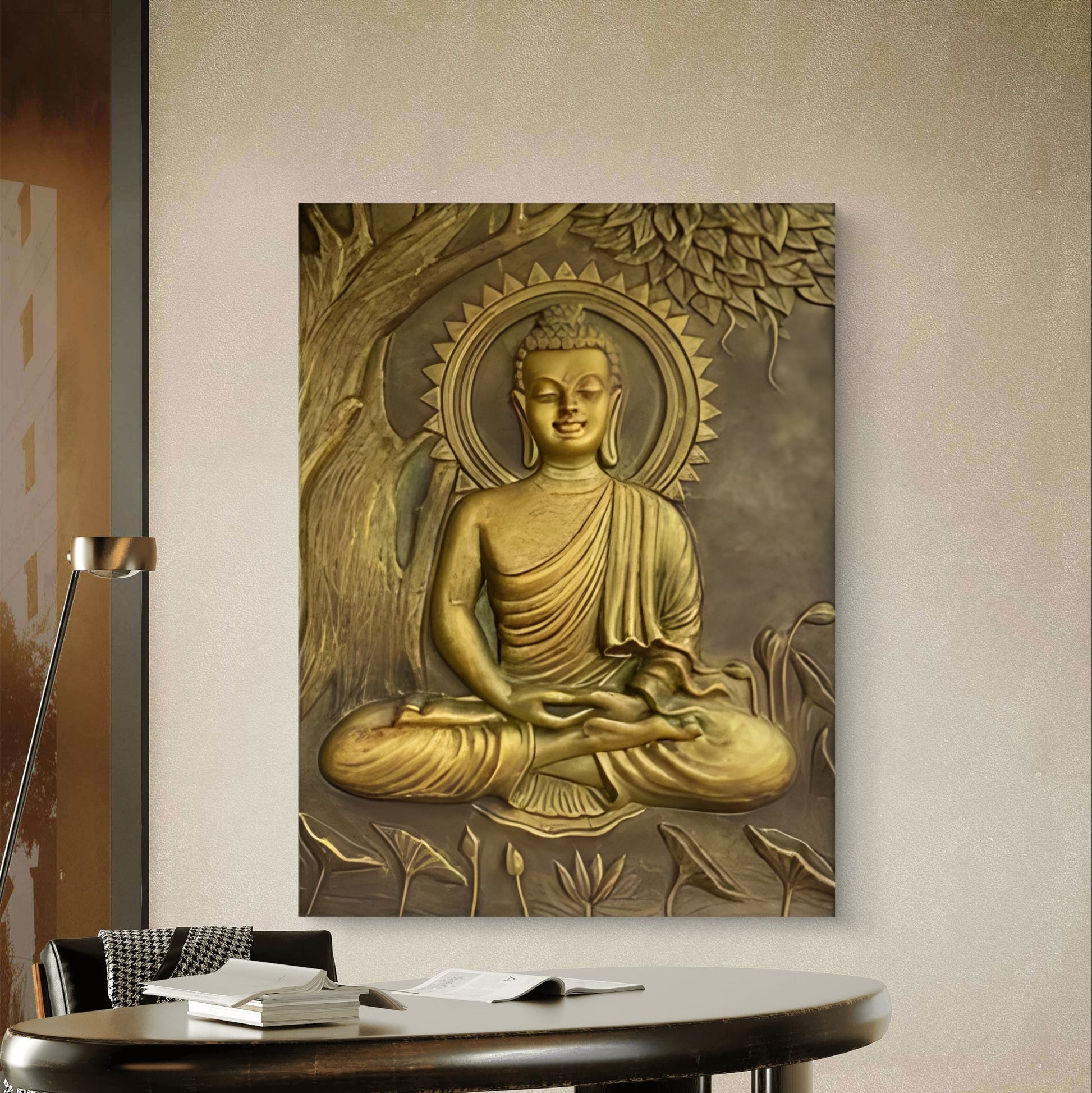 4x3 | Buddha Under the Tree 3D Relief Mural – Handmade Wall Art | Spiritual Home & Office Décor