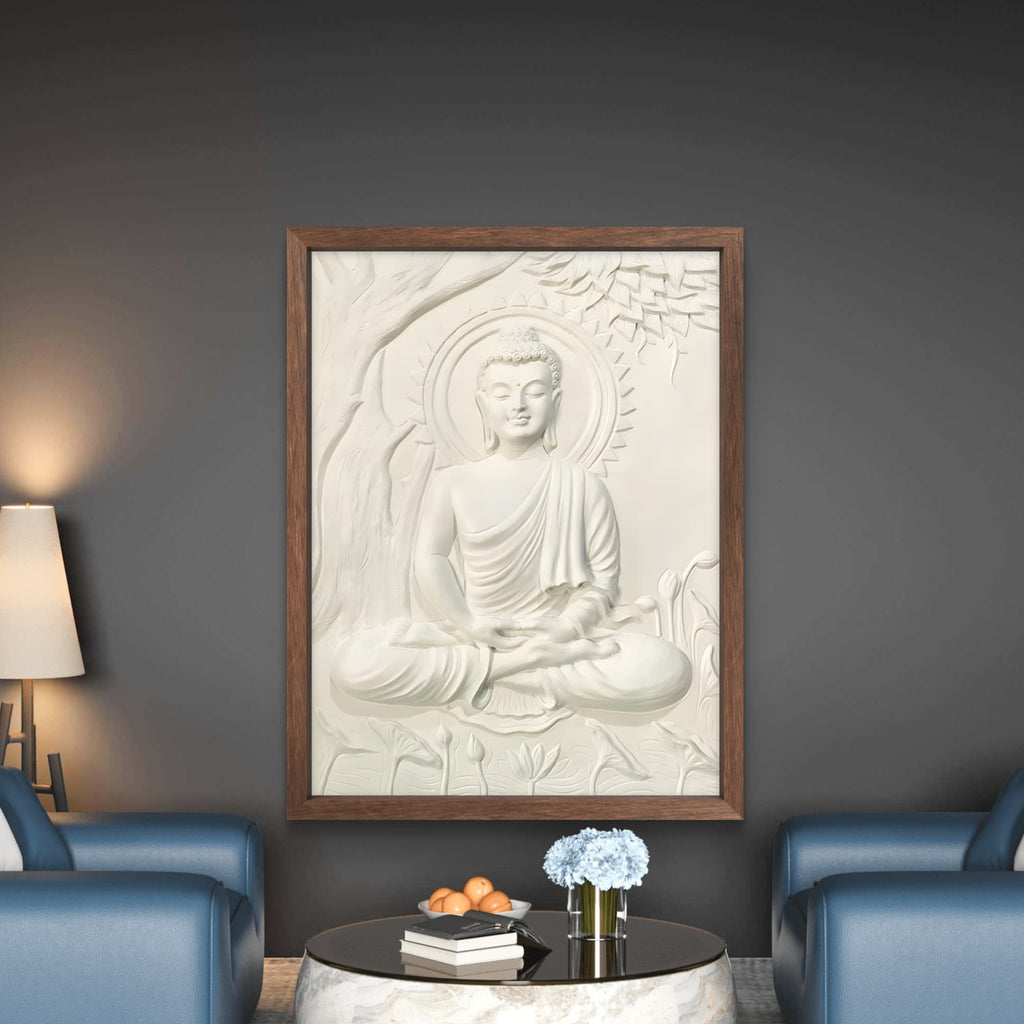 4x3 | Buddha Under the Tree 3D Relief Mural – Handmade Wall Art | Spiritual Home & Office Décor