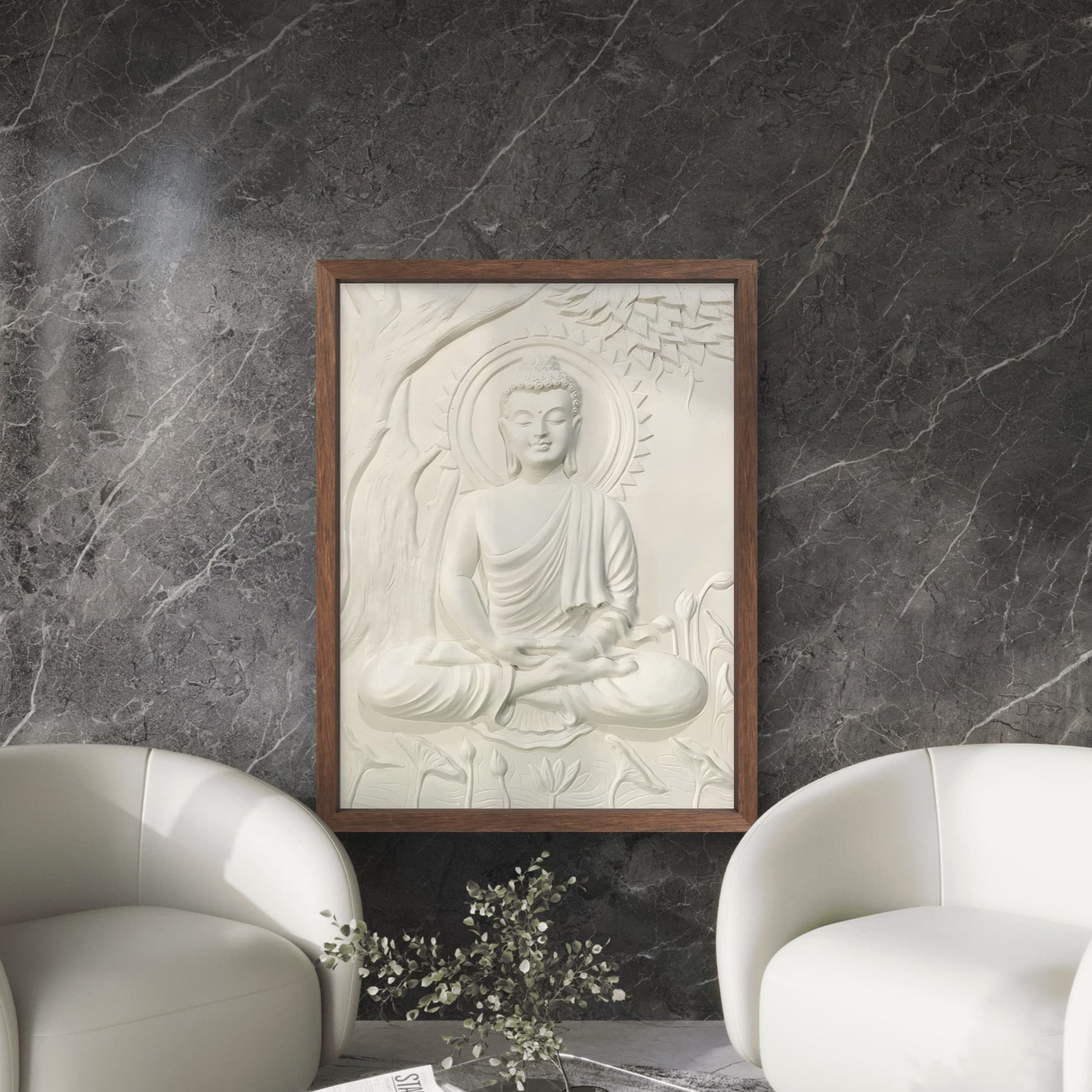 4x3 | Buddha Under the Tree 3D Relief Mural – Handmade Wall Art | Spiritual Home & Office Décor
