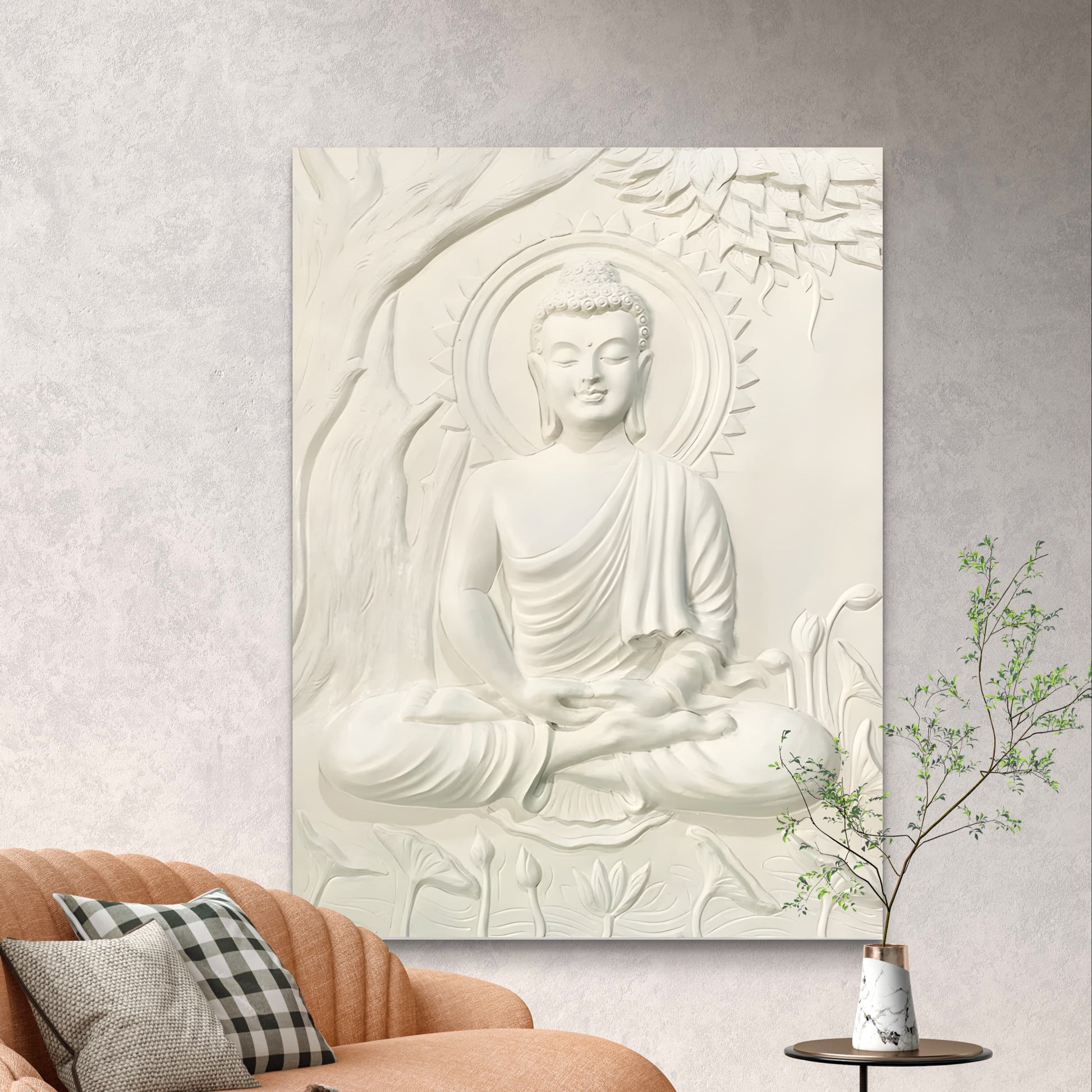 4x3 | Buddha Under the Tree 3D Relief Mural – Handmade Wall Art | Spiritual Home & Office Décor