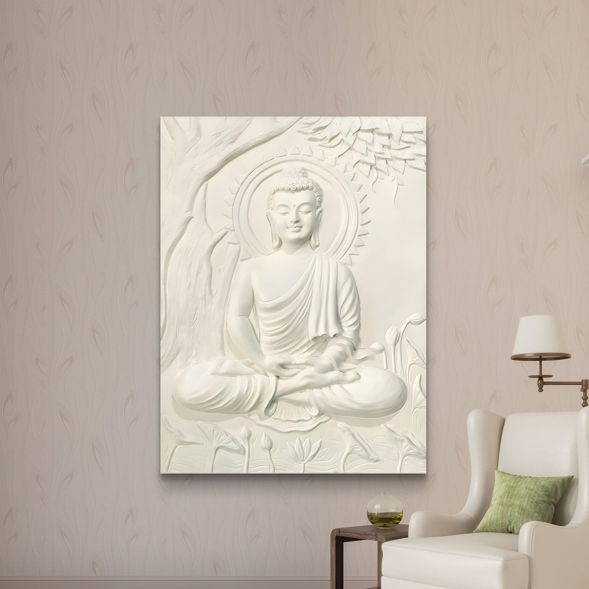 4x3 | Buddha Under the Tree 3D Relief Mural – Handmade Wall Art | Spiritual Home & Office Décor