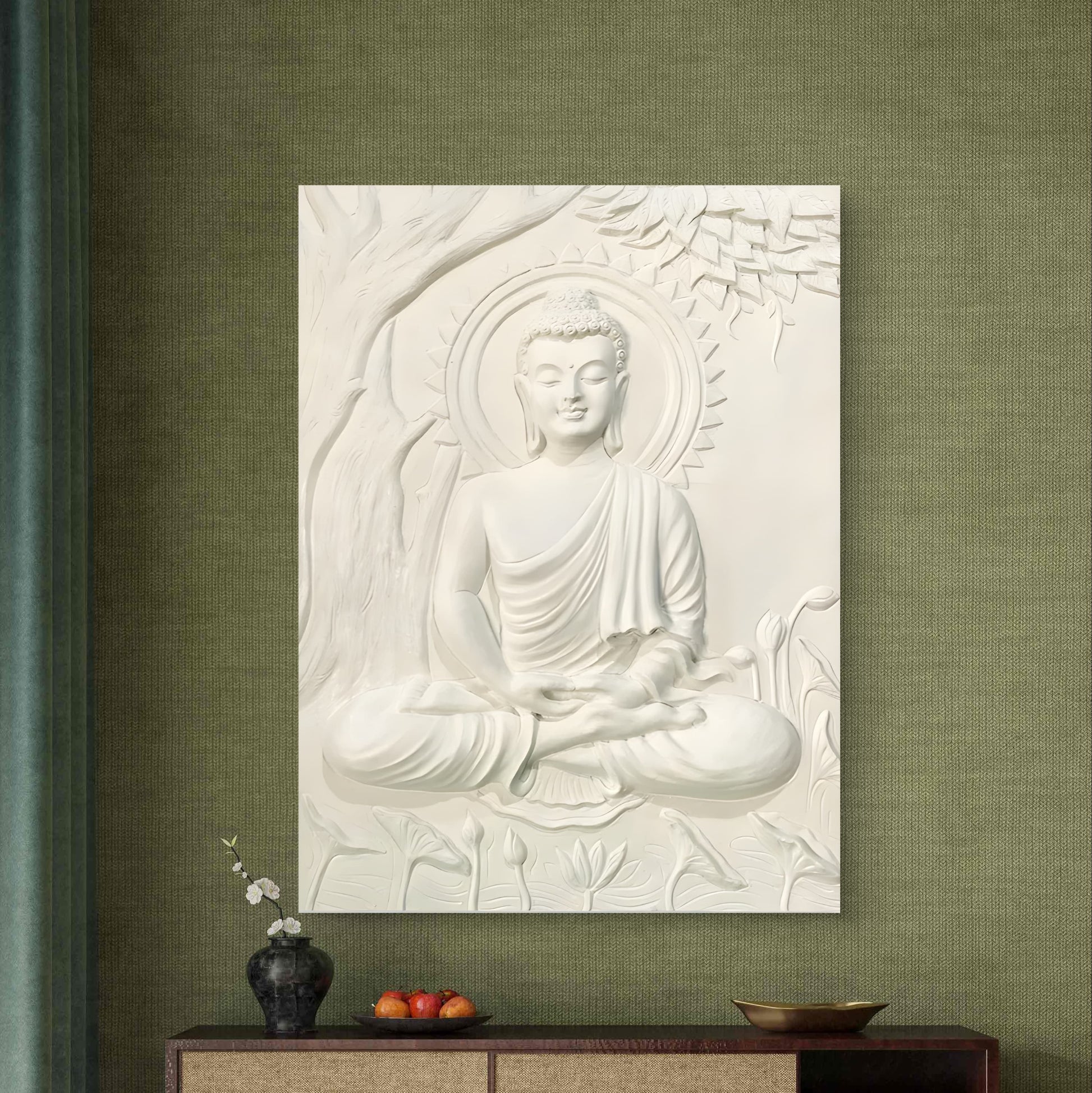 4x3 | Buddha Under the Tree 3D Relief Mural – Handmade Wall Art | Spiritual Home & Office Décor
