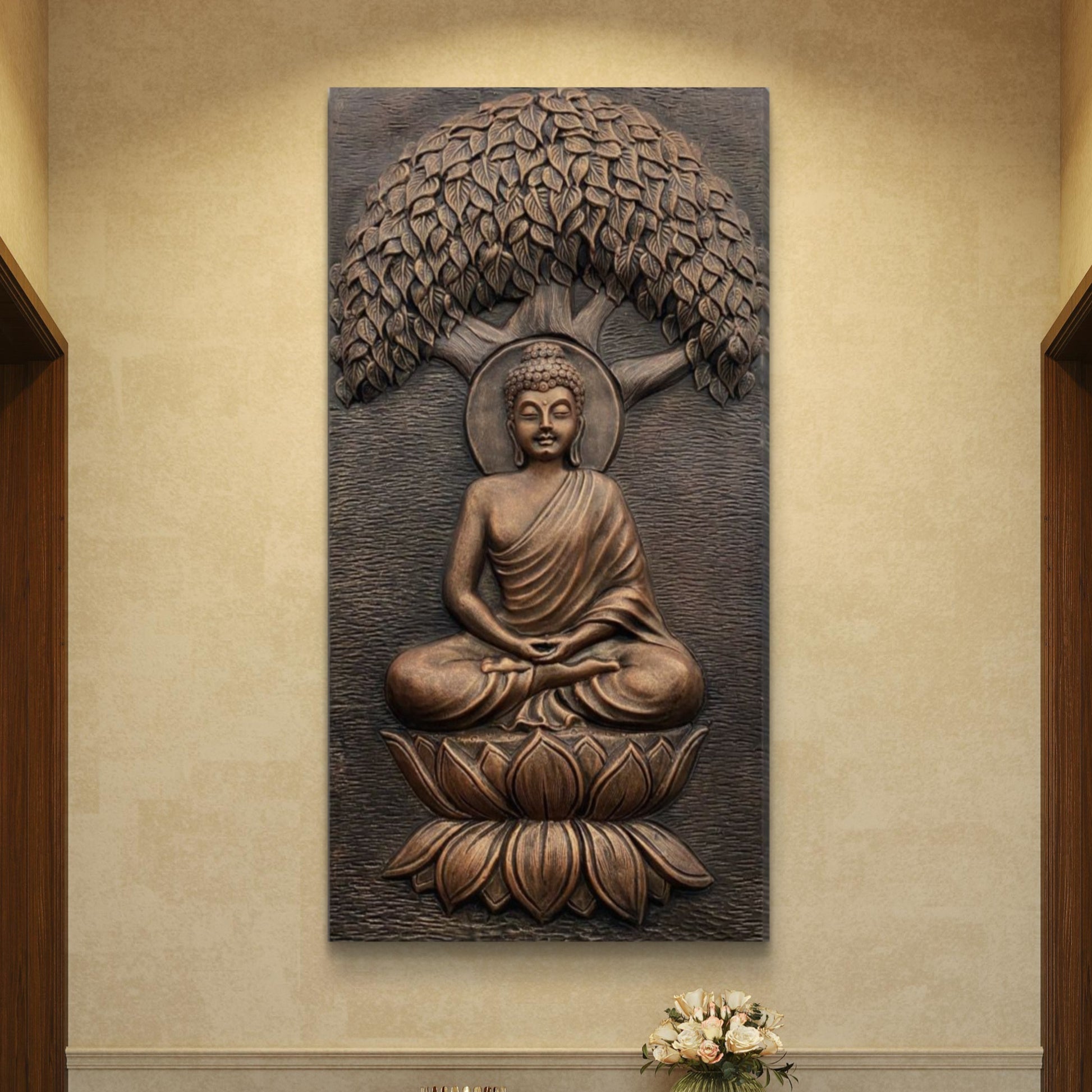 4x2 Feet | Buddha Under the Tree 3D Relief Wall Mural – Handmade Spiritual Art | Meditative Home & Office Décor