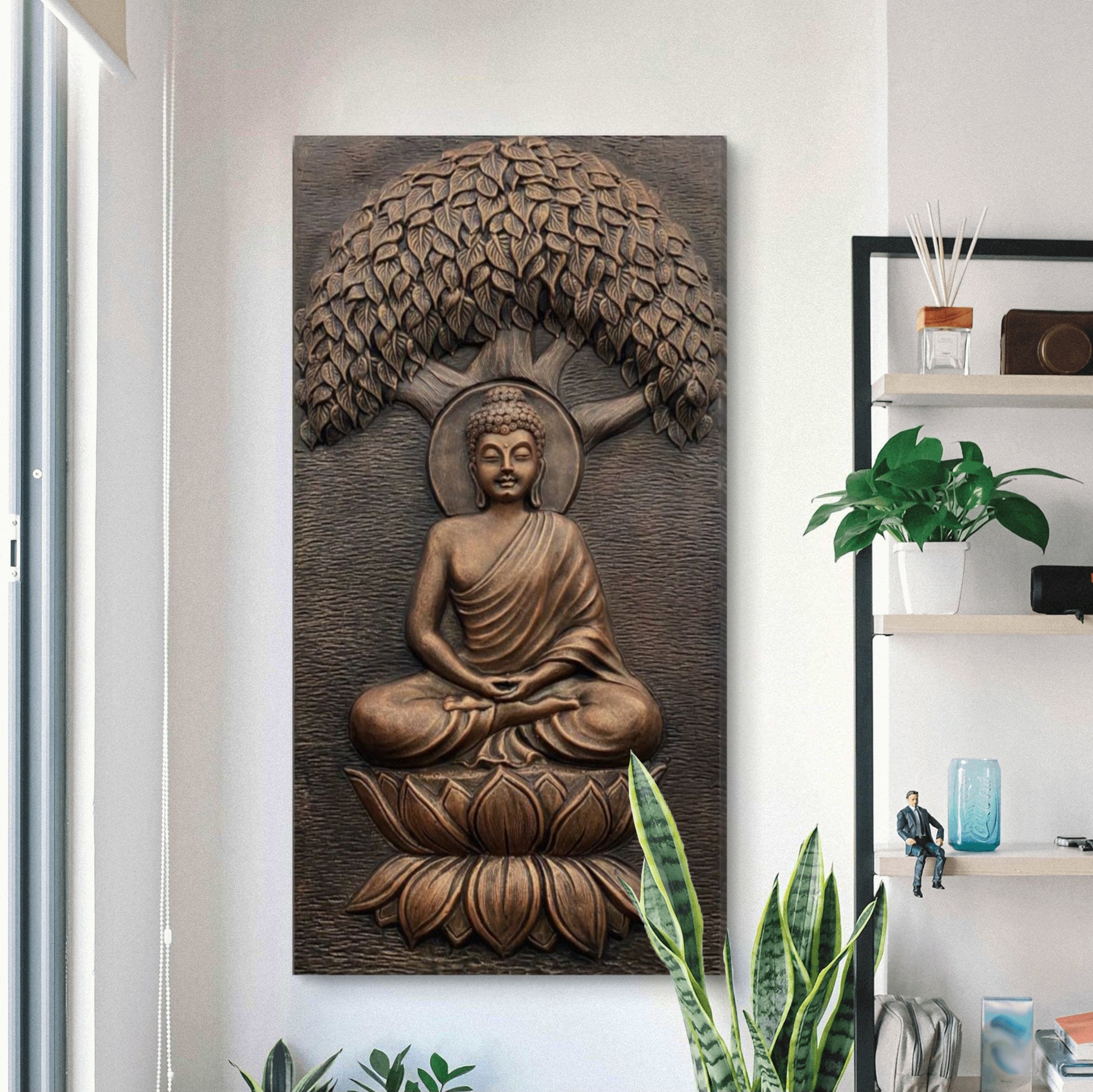 4x2 Feet | Buddha Under the Tree 3D Relief Wall Mural – Handmade Spiritual Art | Meditative Home & Office Décor