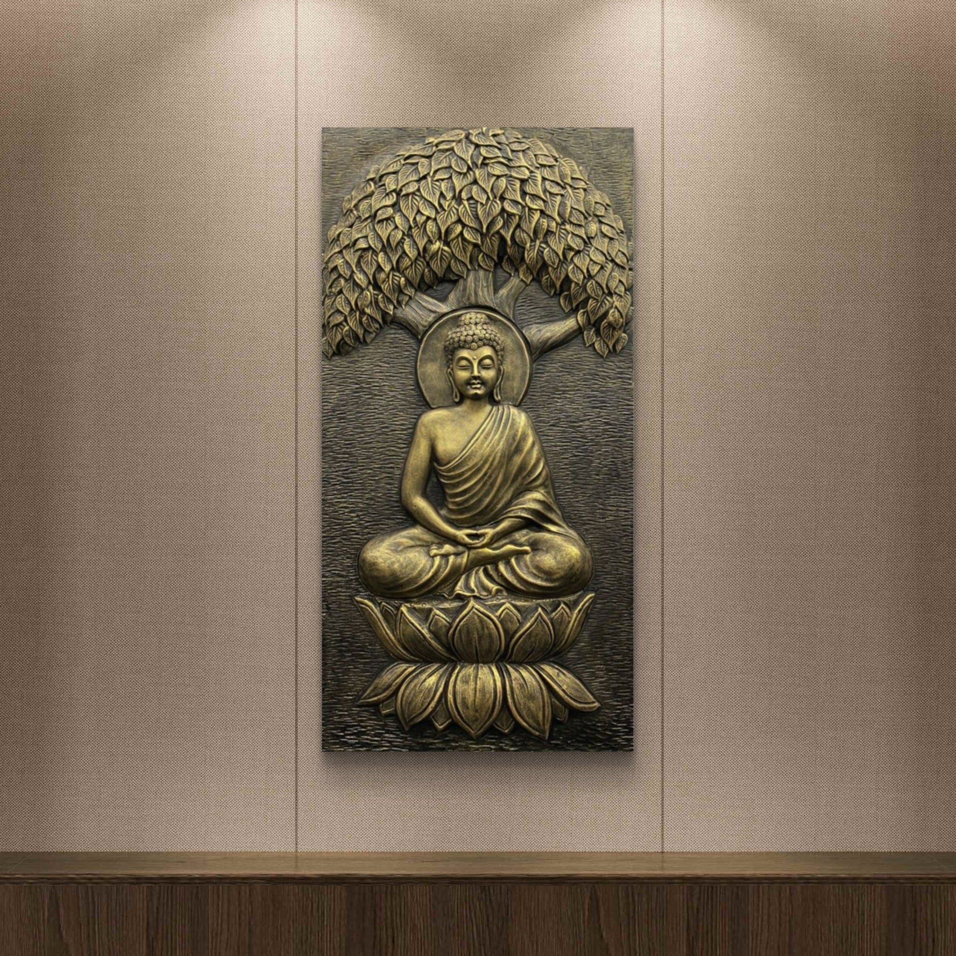 4x2 Feet | Buddha Under the Tree 3D Relief Wall Mural – Handmade Spiritual Art | Meditative Home & Office Décor