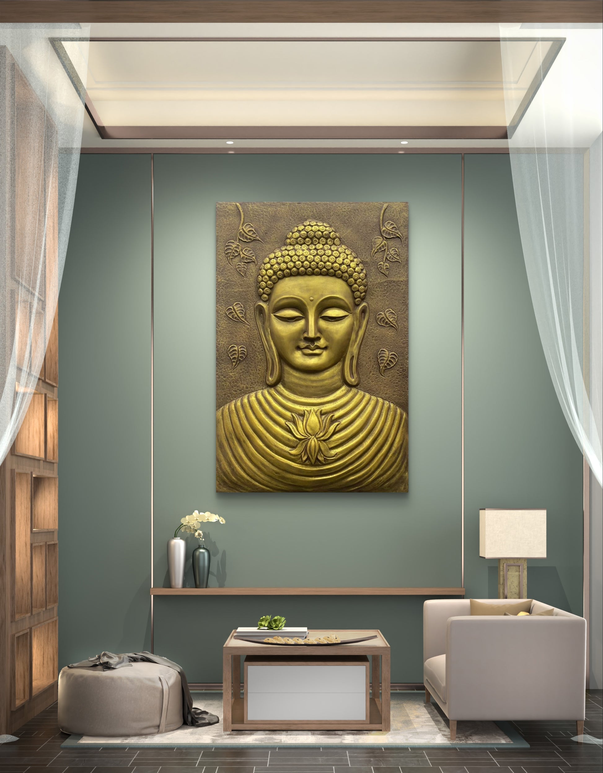 3x2 Feet | Buddha 3D Relief Mural | Spiritual Wall Art | Ready to Hang | Zen & Meditation Décor